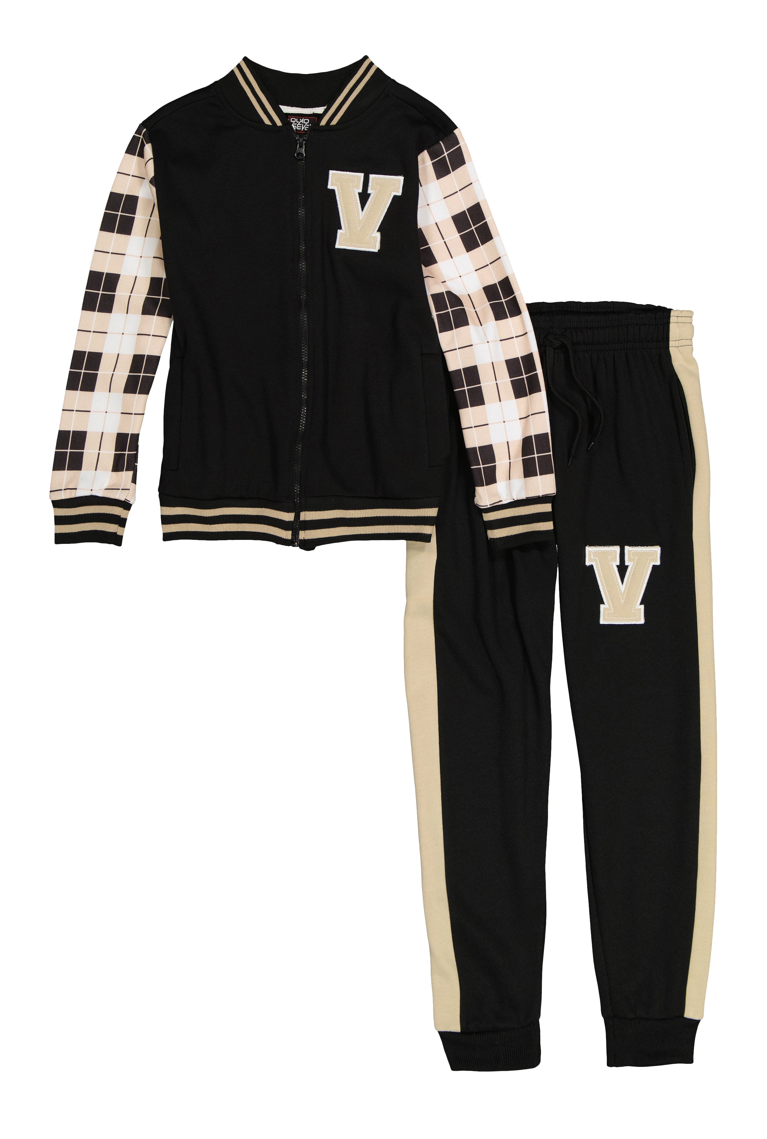 Boys V Initial Plaid Sleeve Jacket and Joggers、mySite、camillekostekn