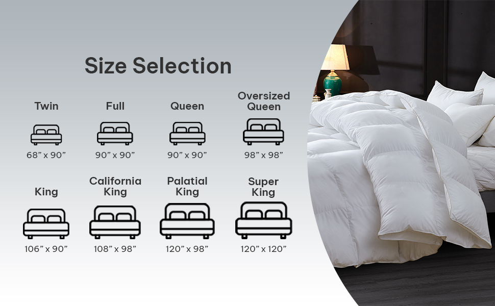twin full queen king california king super king palatial king goose down comforter