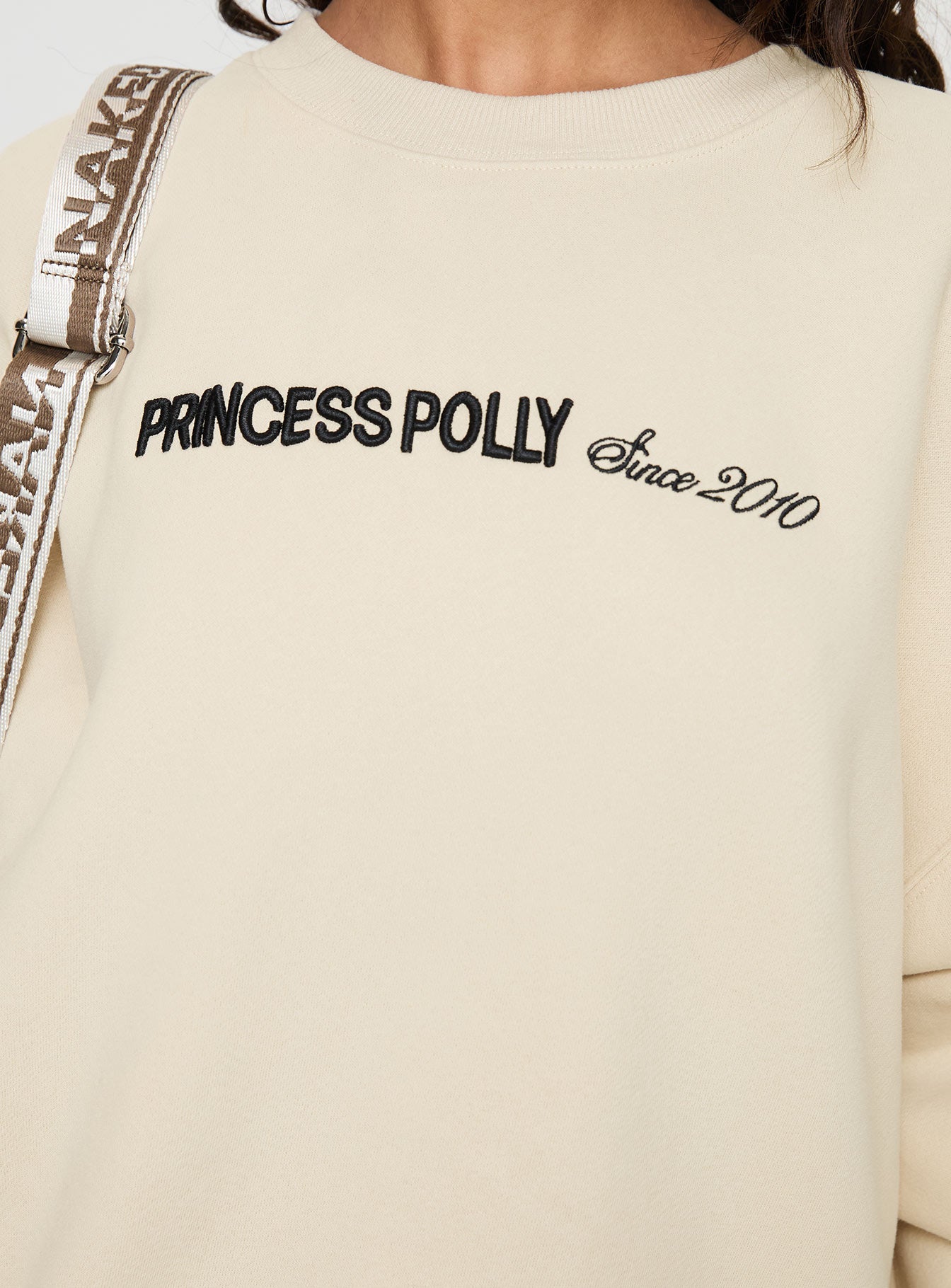 Princess Polly Crew Neck Sweatshirt Block / Cursive Text Stone、mySite、solidvoid