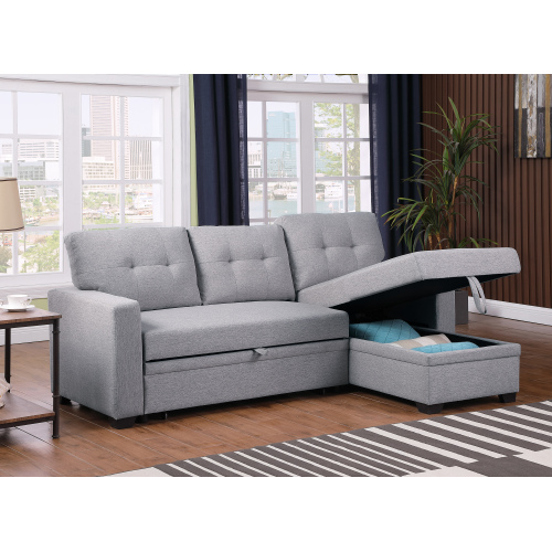 Upholstered Pull out Sectional Sofa with Chaise、、casual