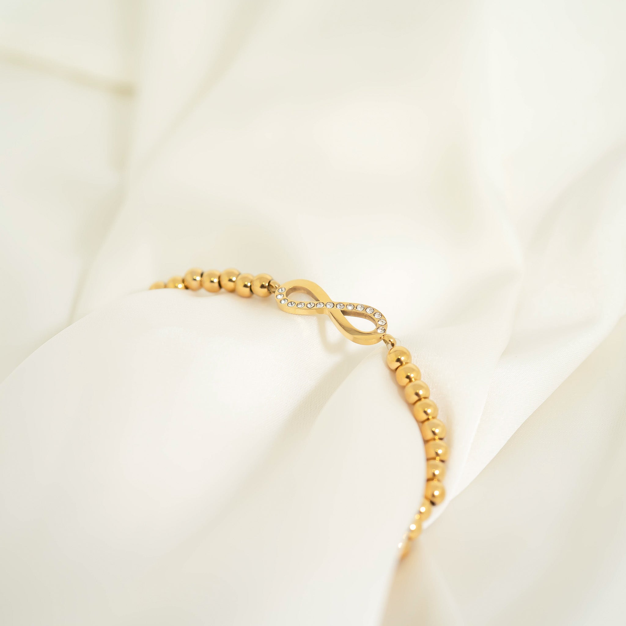 18K Gold PVD Stainless Steel Stone Infinity Sign Metal Beaded Stretch Bracelet / BRJ1017、mySite、dreamappss