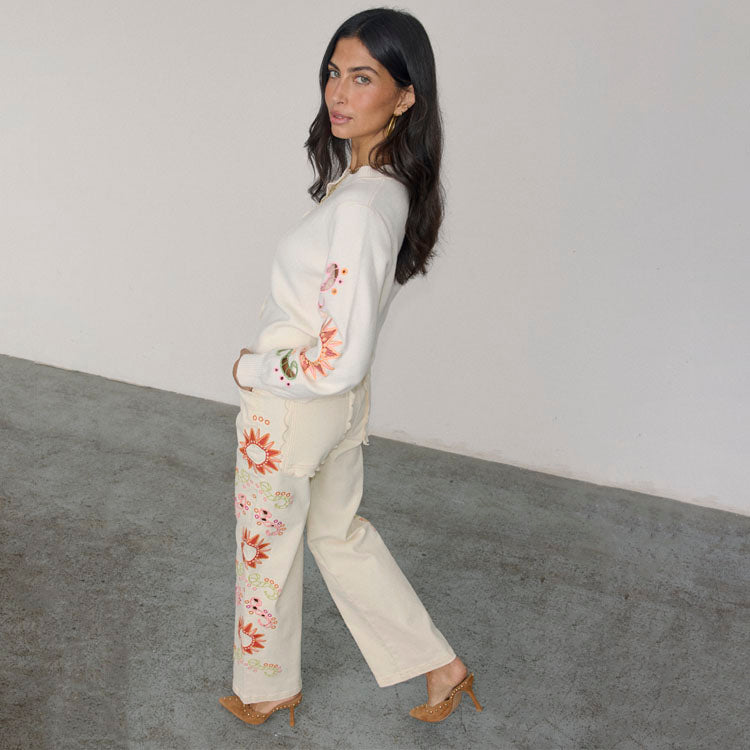 Ecru Enchanted Cut Work Scallop Jeans Petite、mySite、solidvoid