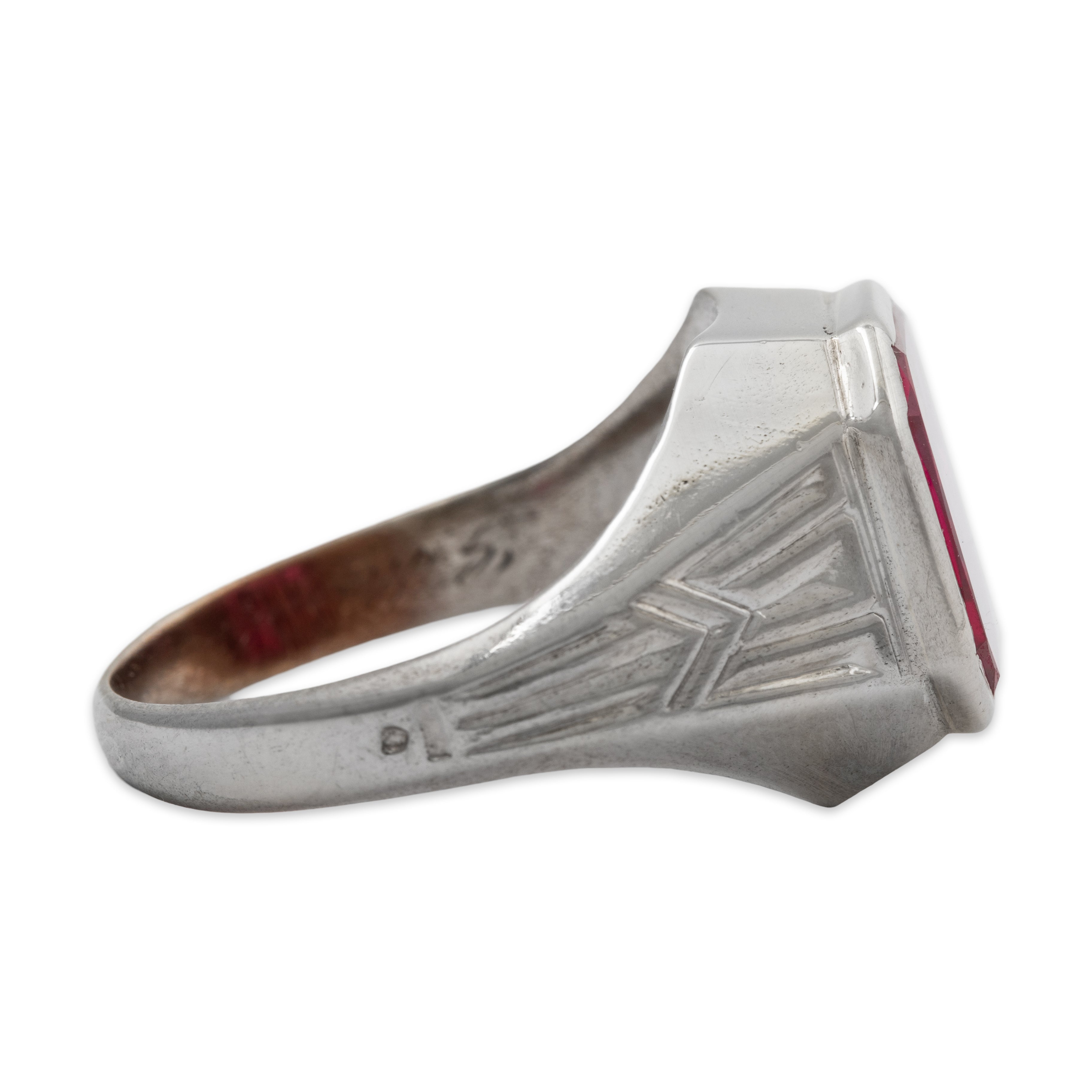 Antique Art Deco 10k White Gold 5.18ct Synthetic Ruby Signet Style Ring 10.75、mySite、hinf8tx79