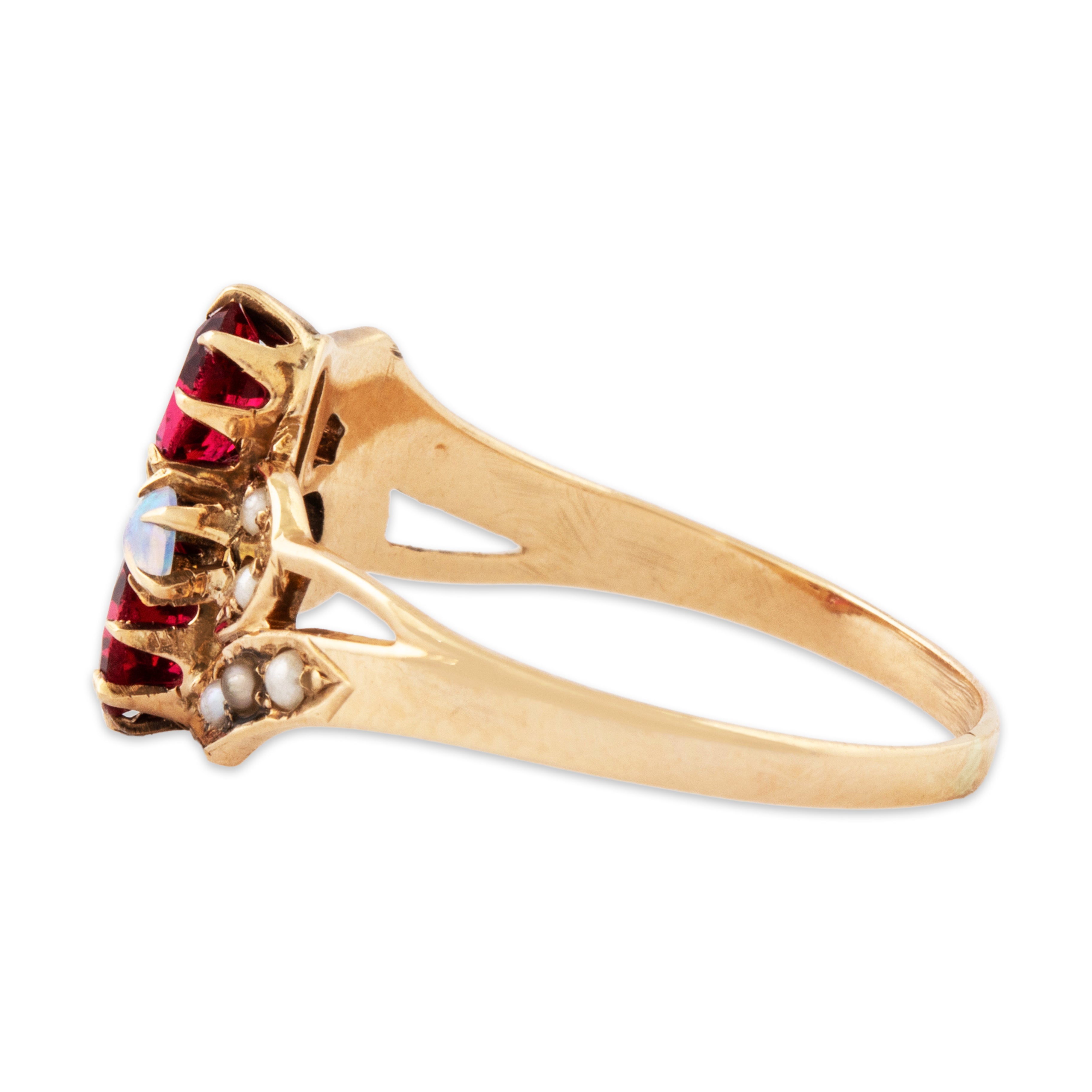 Antique Victorian 10k Yellow Gold Opal Pearl Red Glass Wonderful Ring 7.50、mySite、hinf8tx79