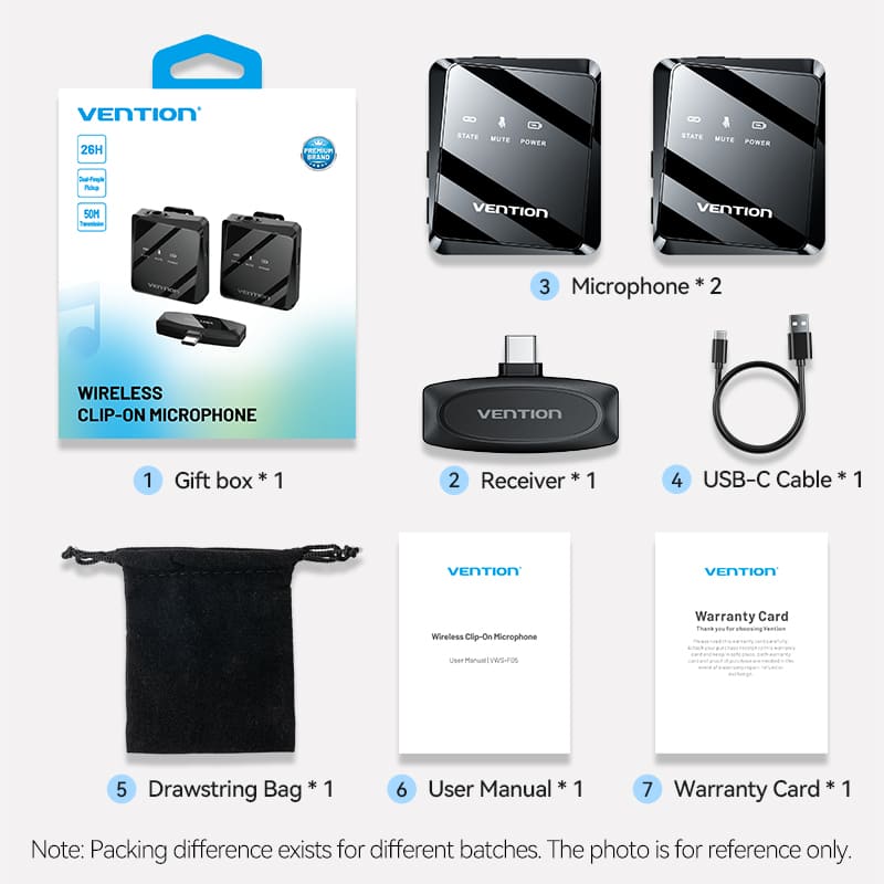 Vention USB-C 2-Pack Wireless Lavalier Microphone Black Type、mySite、fannypackpong