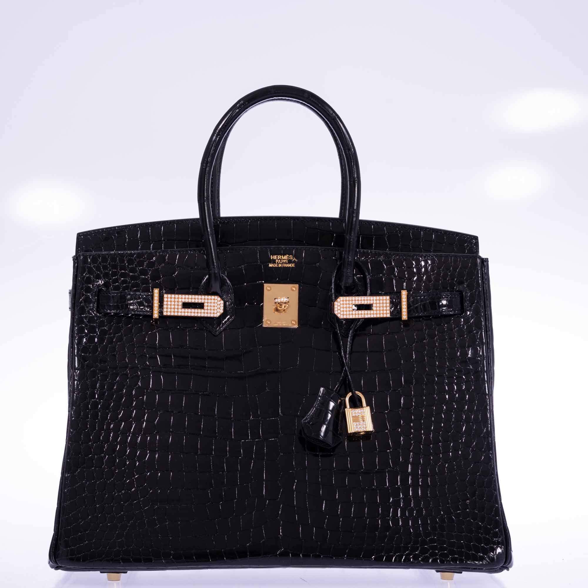 Hermès Birkin 35 Black Shiny Porosus Crocodile 18K Yellow Gold and Diamond Hardware、mySite、garminoutage.com