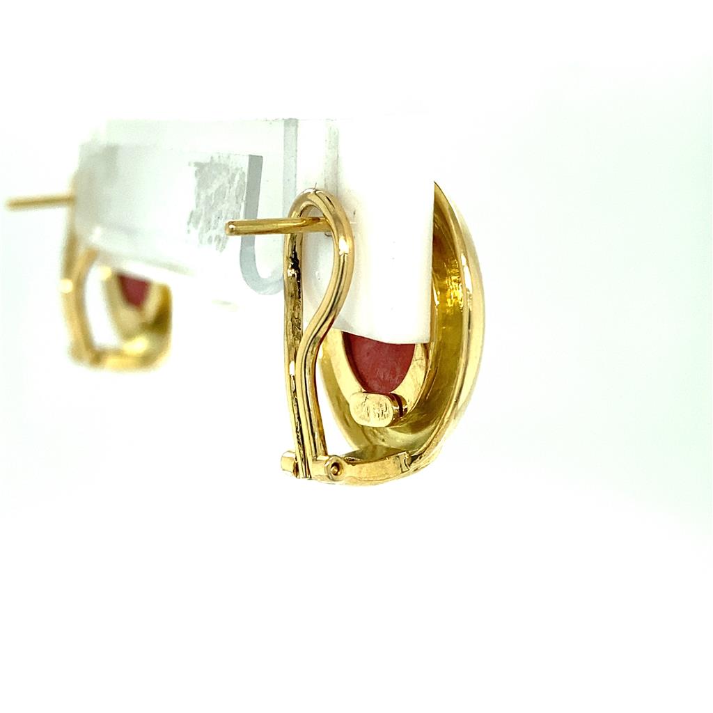  Estate 18K Yellow Gold Round Coral Stud Earrings
