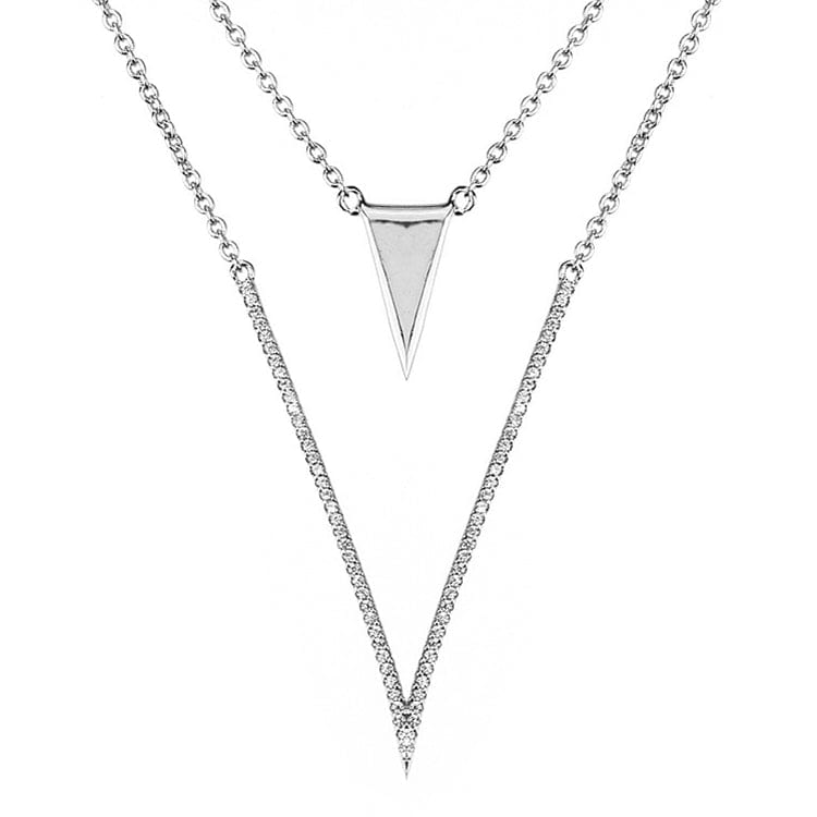 Stunning High End Layered V Necklace and Earrings in Sterling Silver with 5A Cubic Zirconia、mySite、g9winljtr