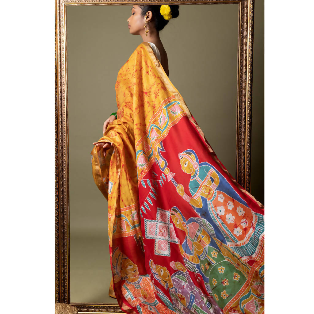 Maheshwari Silk Cotton Batik Saree | Yellow、mySite、camillekostekn