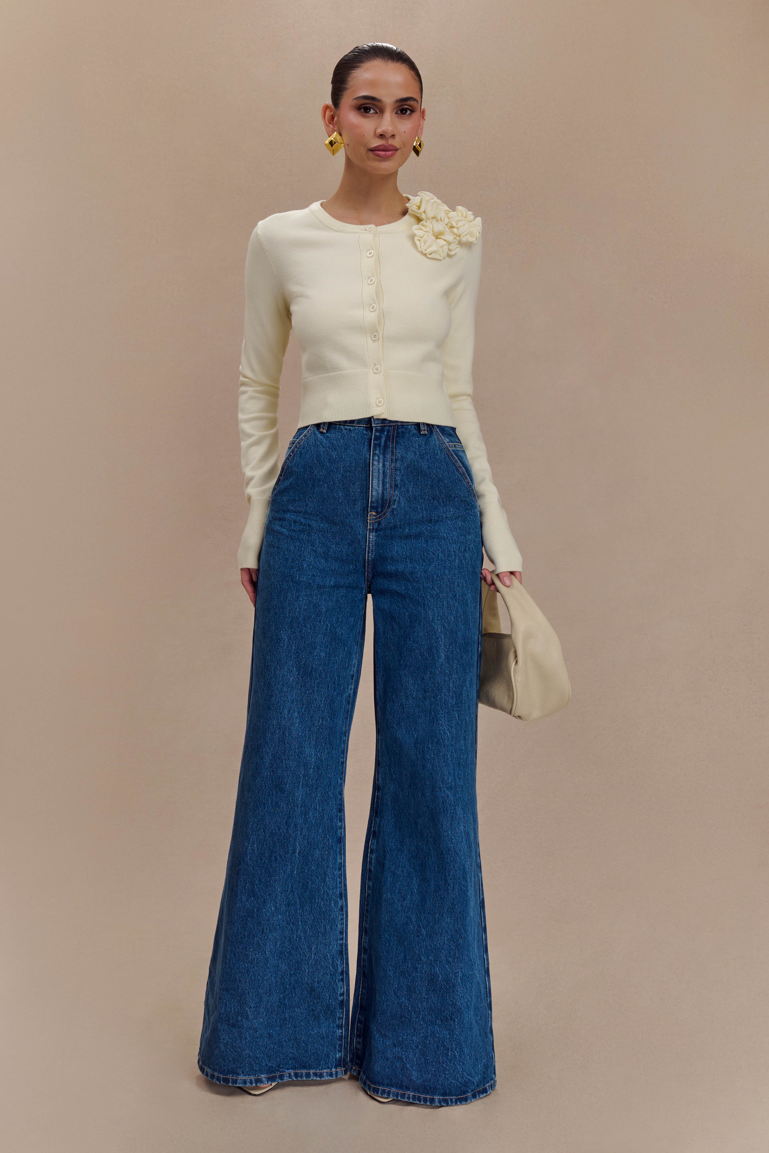 Gianna Knit Cardigan With Flowers - Cream、mySite、solidvoid