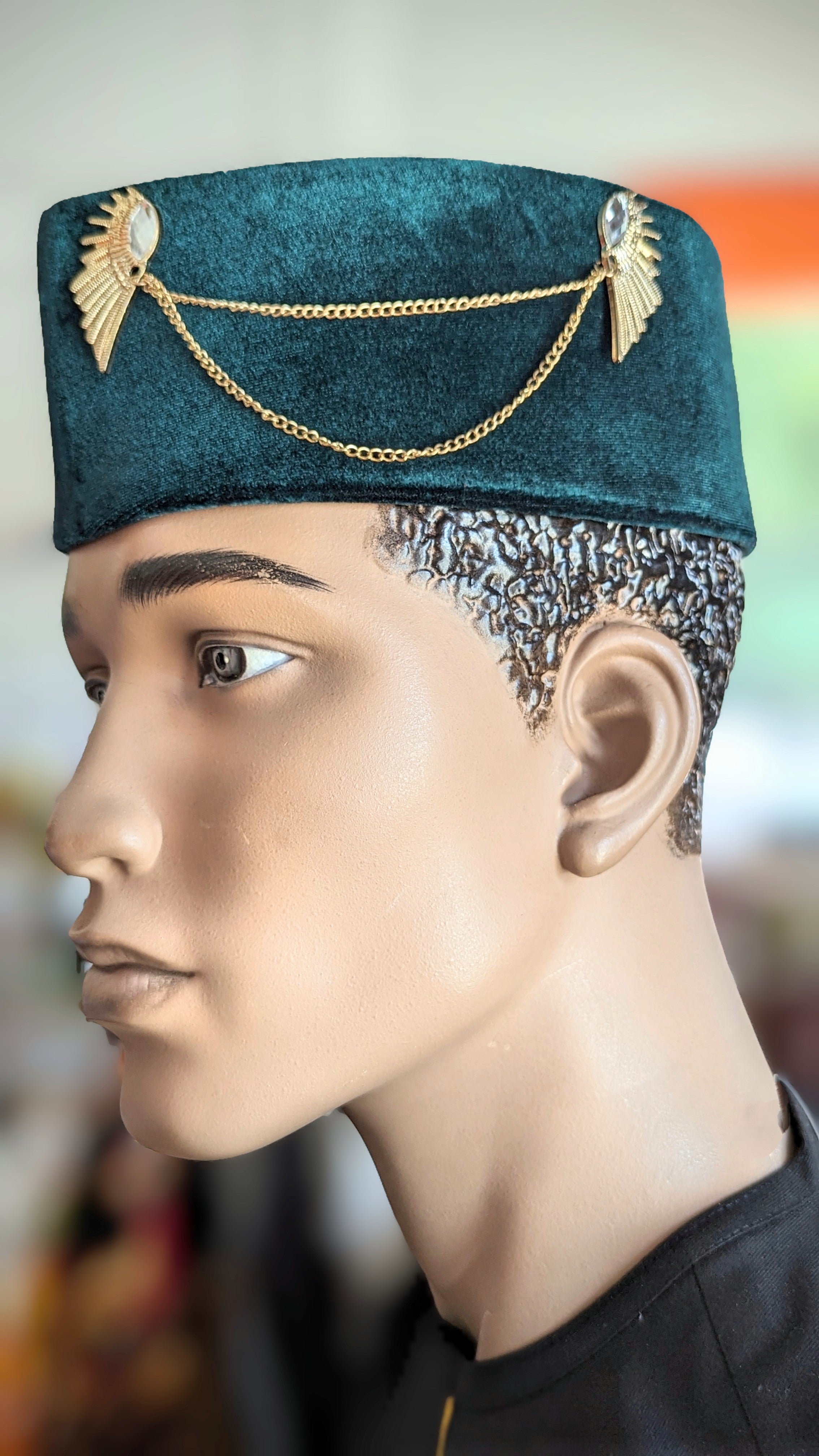 Dupsie's Ejike Luxurious Green Velvet Kufi Cap African Hat DPHGVH52、mySite、solidvoid
