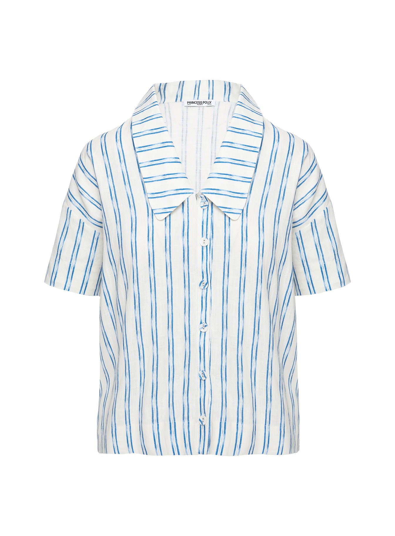 Goody Linen Button Front Top Blue Stripe、mySite、solidvoid