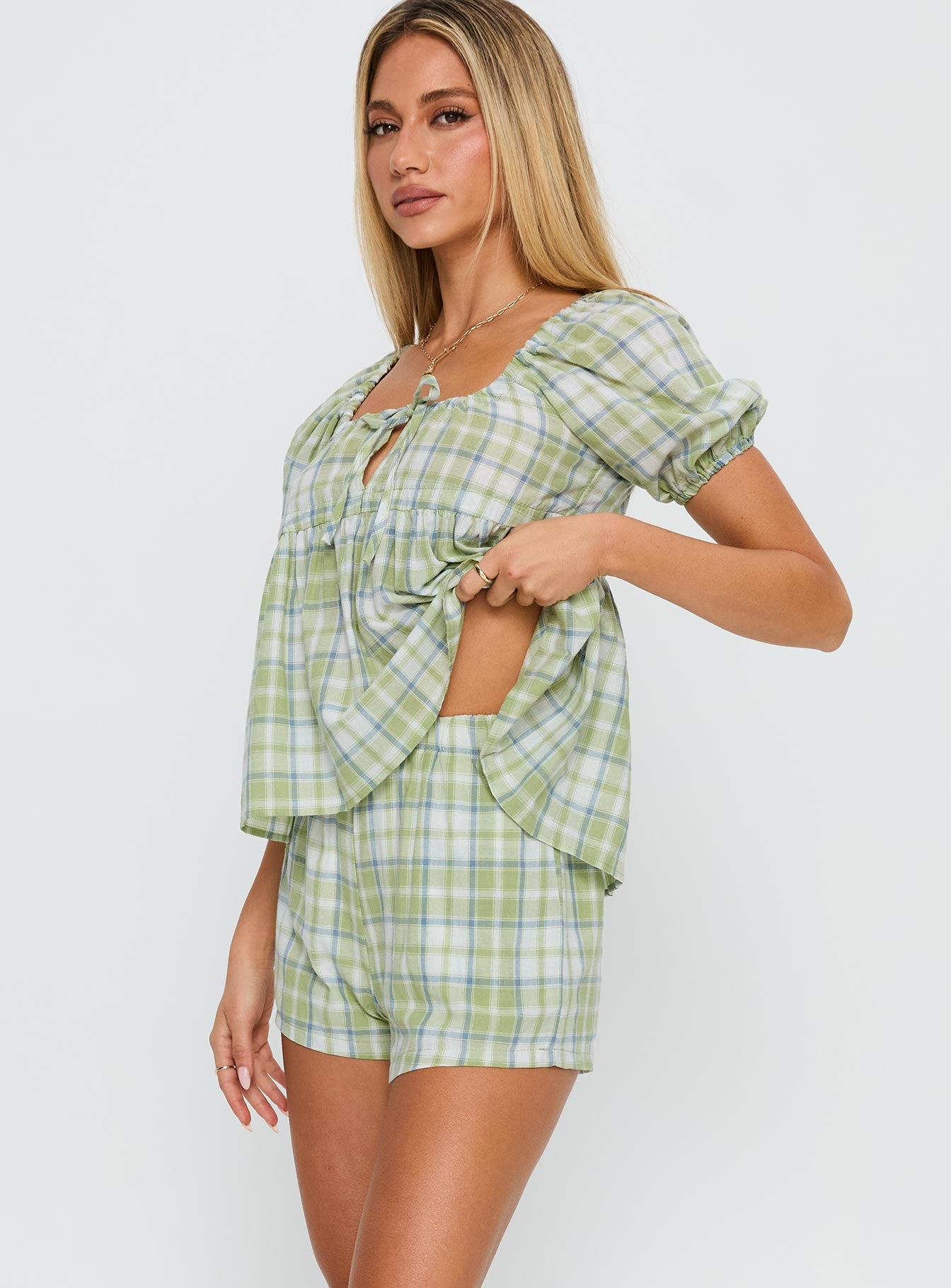 Cerelia Tie Up Set Green Check、mySite、solidvoid