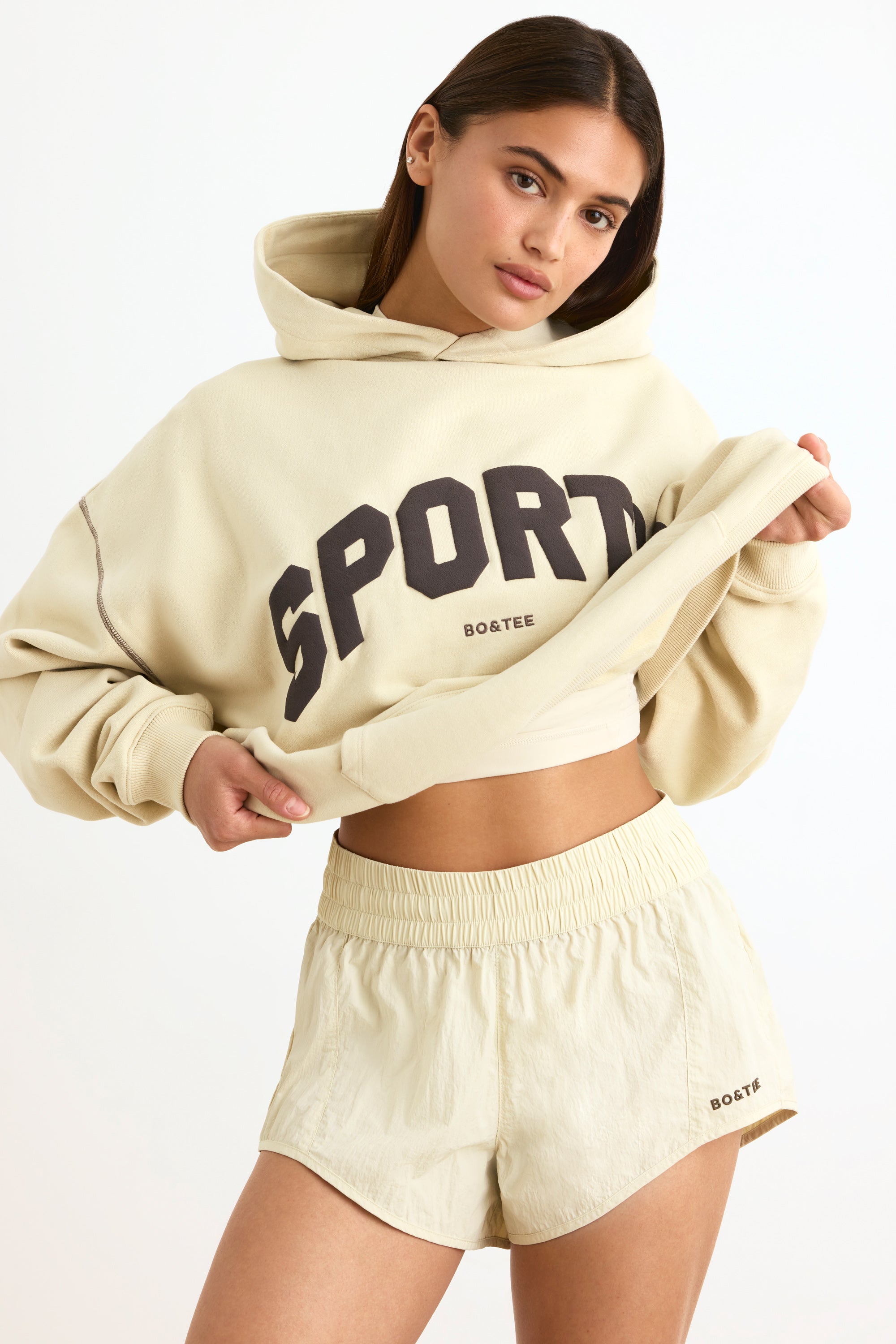 Elasticated Mini Shorts in Bone、mySite、solidvoid