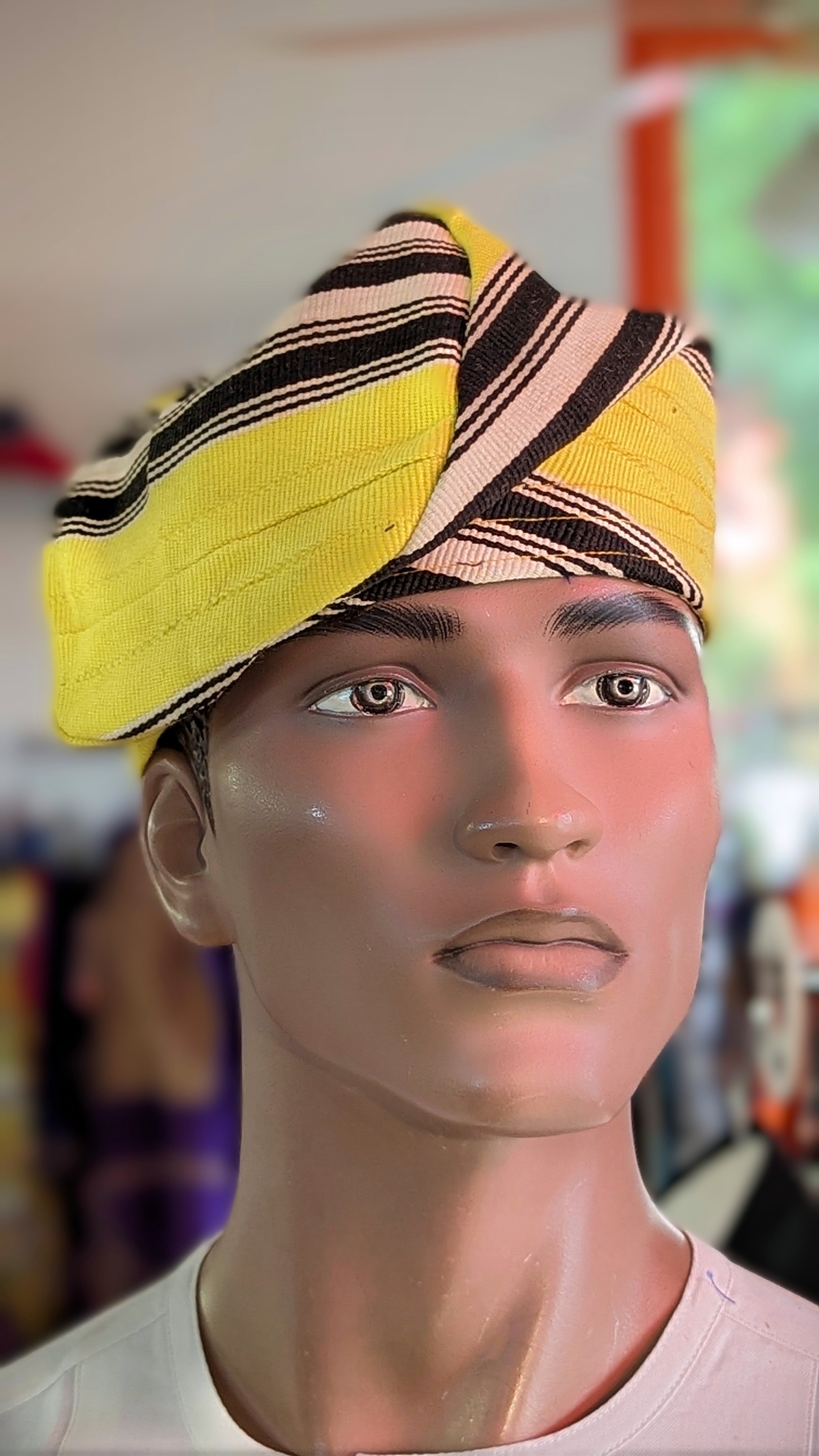 Dupsie's Adebayo Yellow and Black Aso Oke Fila Kufi Cap Hat DPHYBS4、mySite、solidvoid