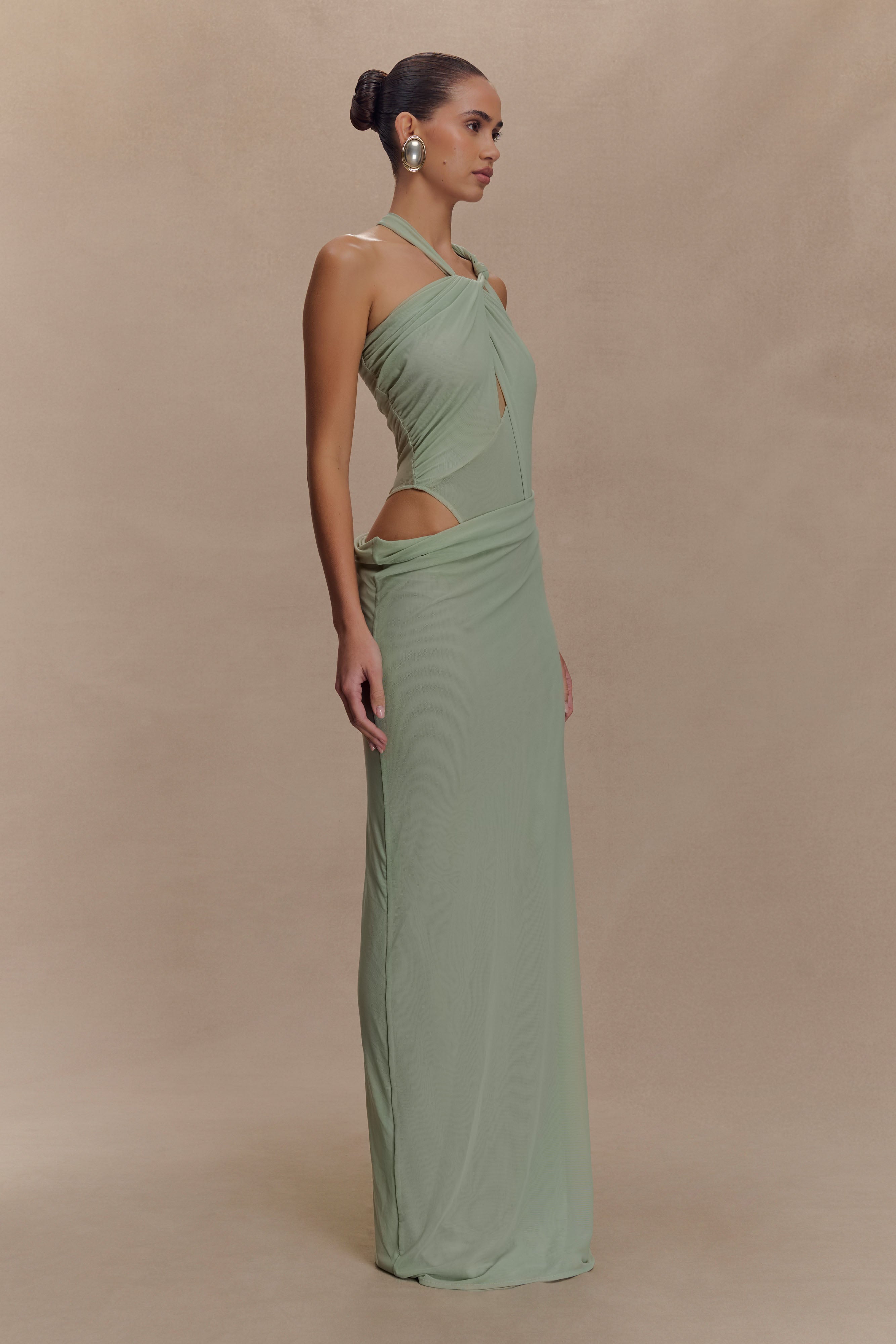 Edwina Knotted Mesh Maxi Dress - Sage、mySite、solidvoid