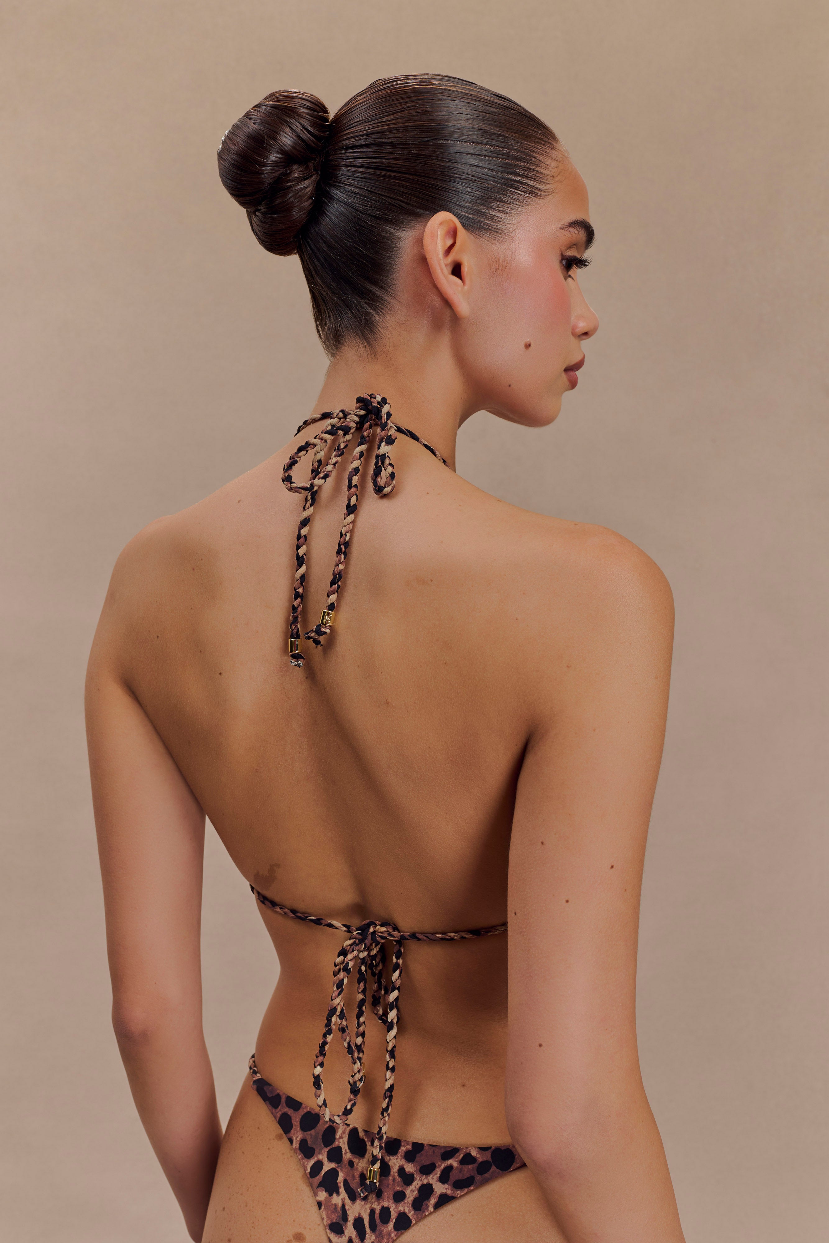 Sachi Triangle Bikini Top With Braided Ties - Leopard Print、mySite、solidvoid