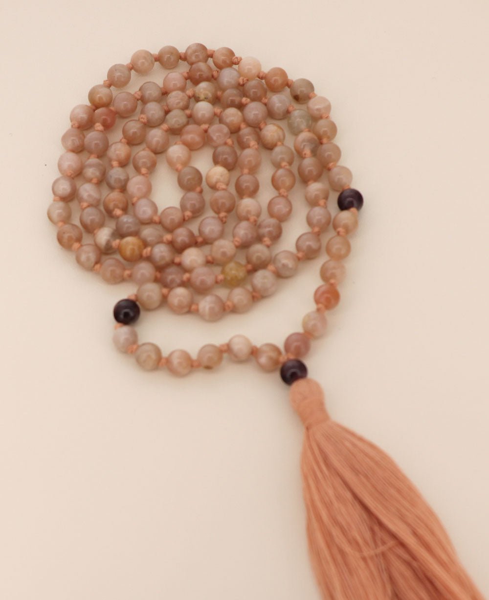 Peach Moonstone and Garnet 108 Beads Meditation Mala, Knotted、mySite、topwebapps