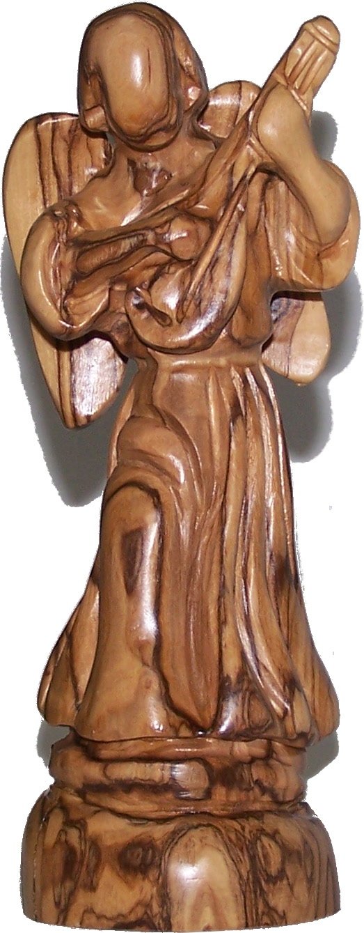  Angel playing music - carved in olive wood , modern style ( 17cm or 6.8 Inches )、mySite、elrpsem3k