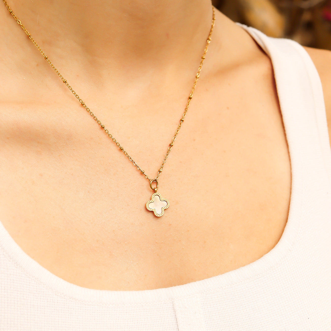 18K Gold PVD Stainless Steel Lucky Clover Charm / PDL0214、mySite、dreamappss