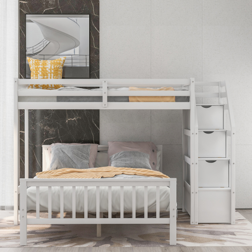 Twin over Full Loft Bed with Staircase,Gray(OLD SKU:SM000107AAE)、、casual