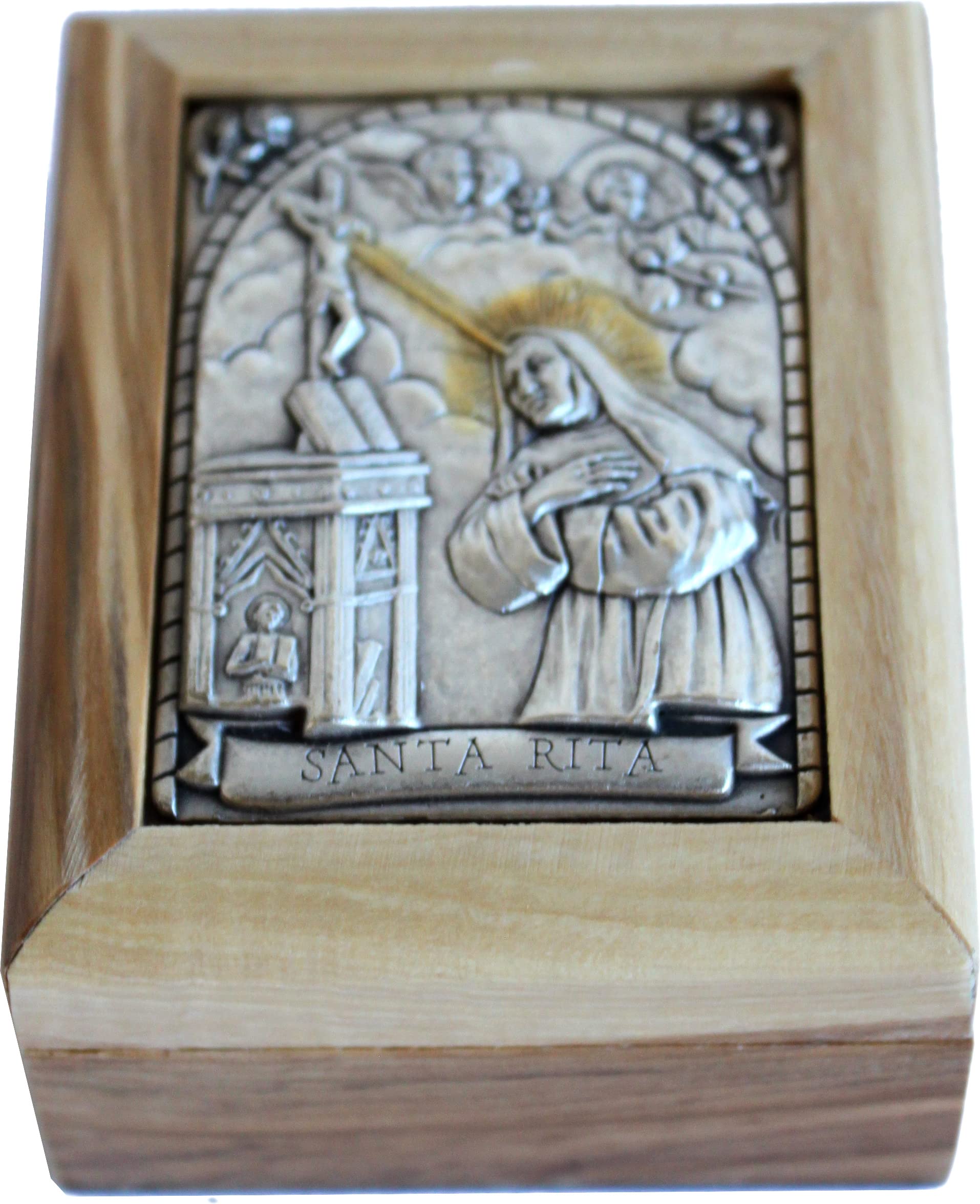  Holy Land Market First Communion Box - Rosary Box - Bethlehem Olive Wood (Metal - Saint - Santa Rita)、mySite、elrpsem3k