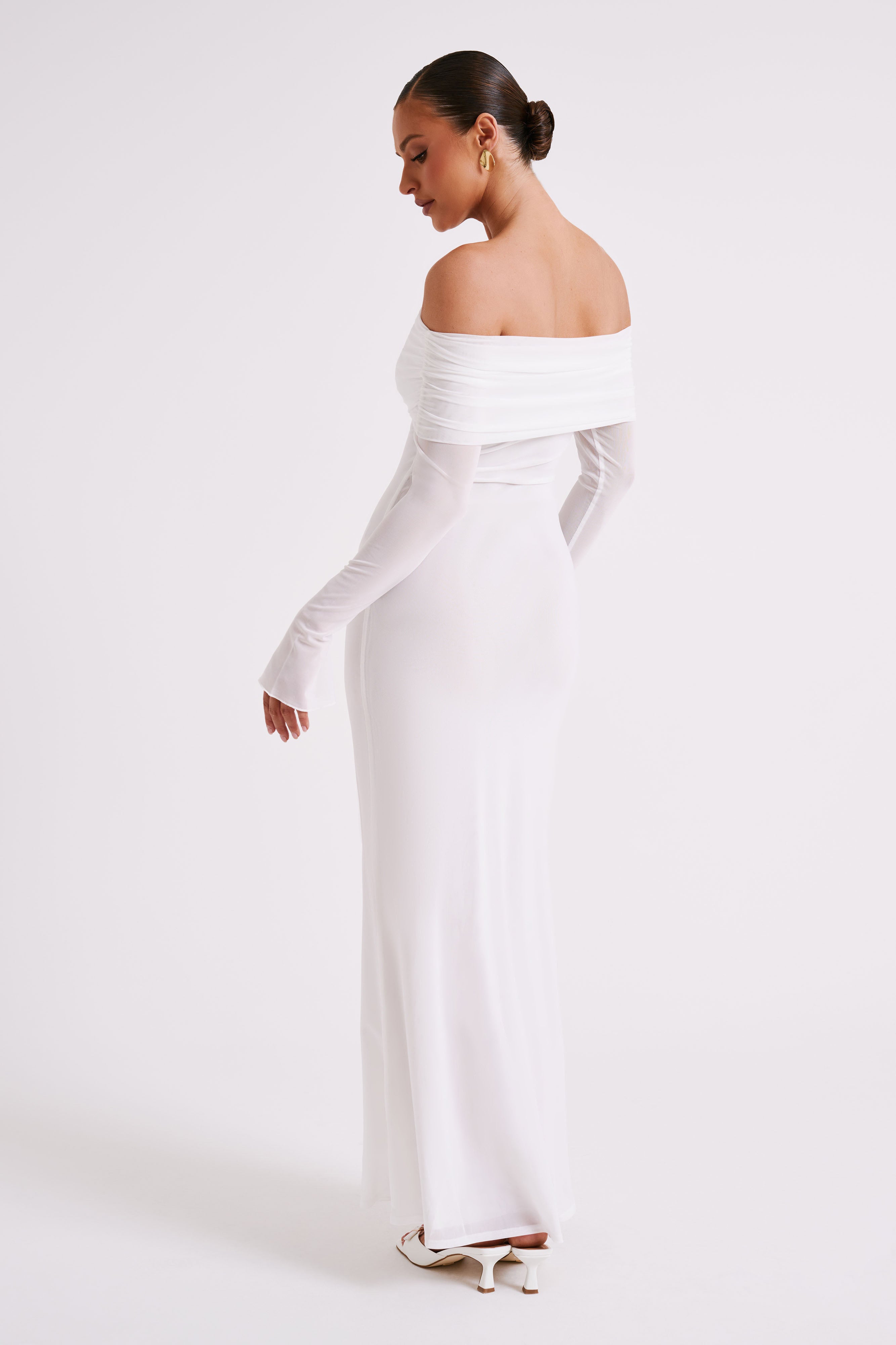 Josie Off Shoulder Mesh Maxi Dress - Ivory、mySite、solidvoid