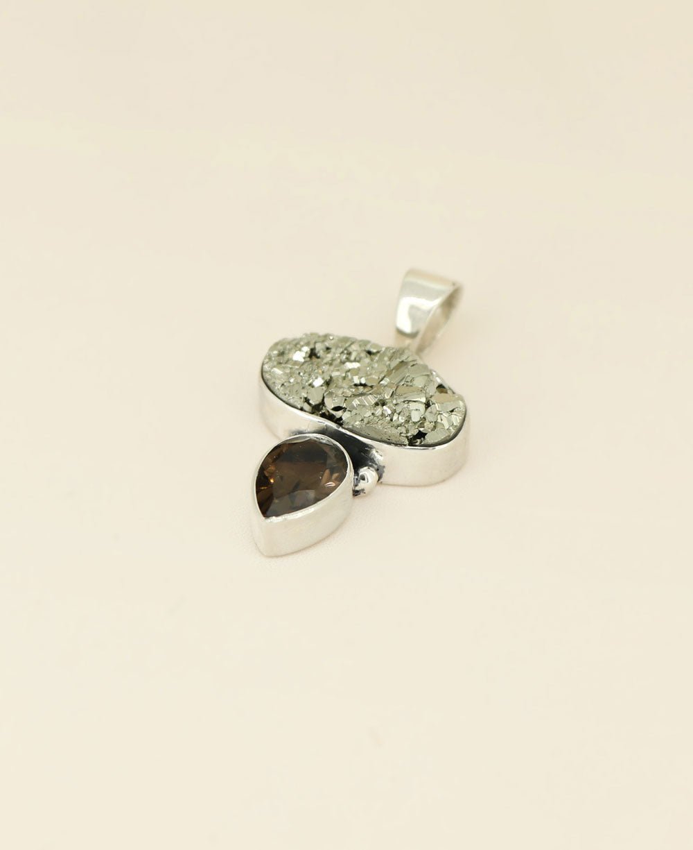Sterling Silver Pyrite and Smoky Quartz Gemstone Pendant、mySite、topwebapps