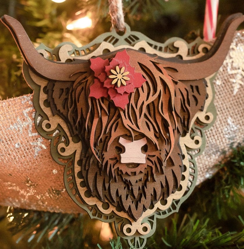 Highland Cow Layered Wood Handmade Oversized Ornament、mySite、g9winljtr