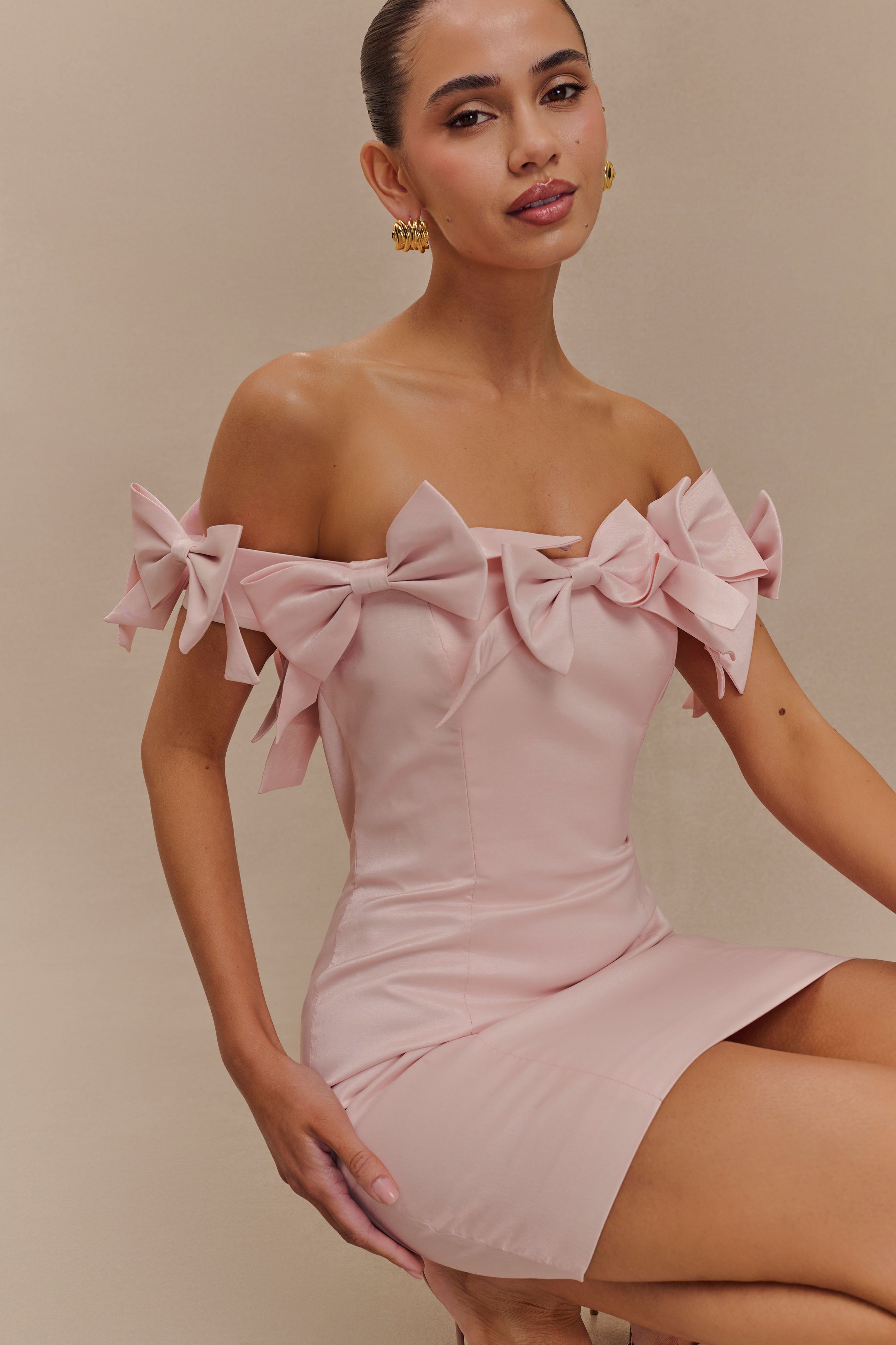Rose Strapless Bow Mini Dress - Powder Pink、mySite、solidvoid