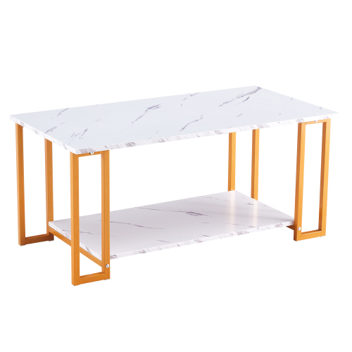 D&N Coffee Table, 2 Layers 1.5cm Thick Marble MDF Rectangle 39.37" L Tabletop Iron Coffee Table , Dining Room, Coffee Shop, Resterant, White Top, Black Leg、、casual