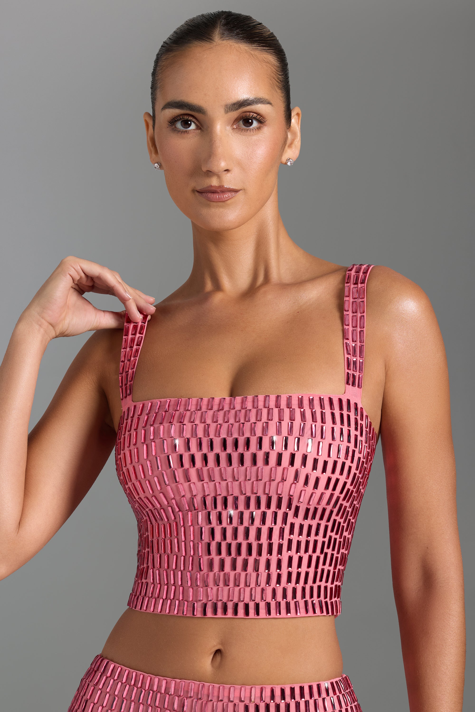 Embellished Square-Neck Top in Watermelon、mySite、solidvoid