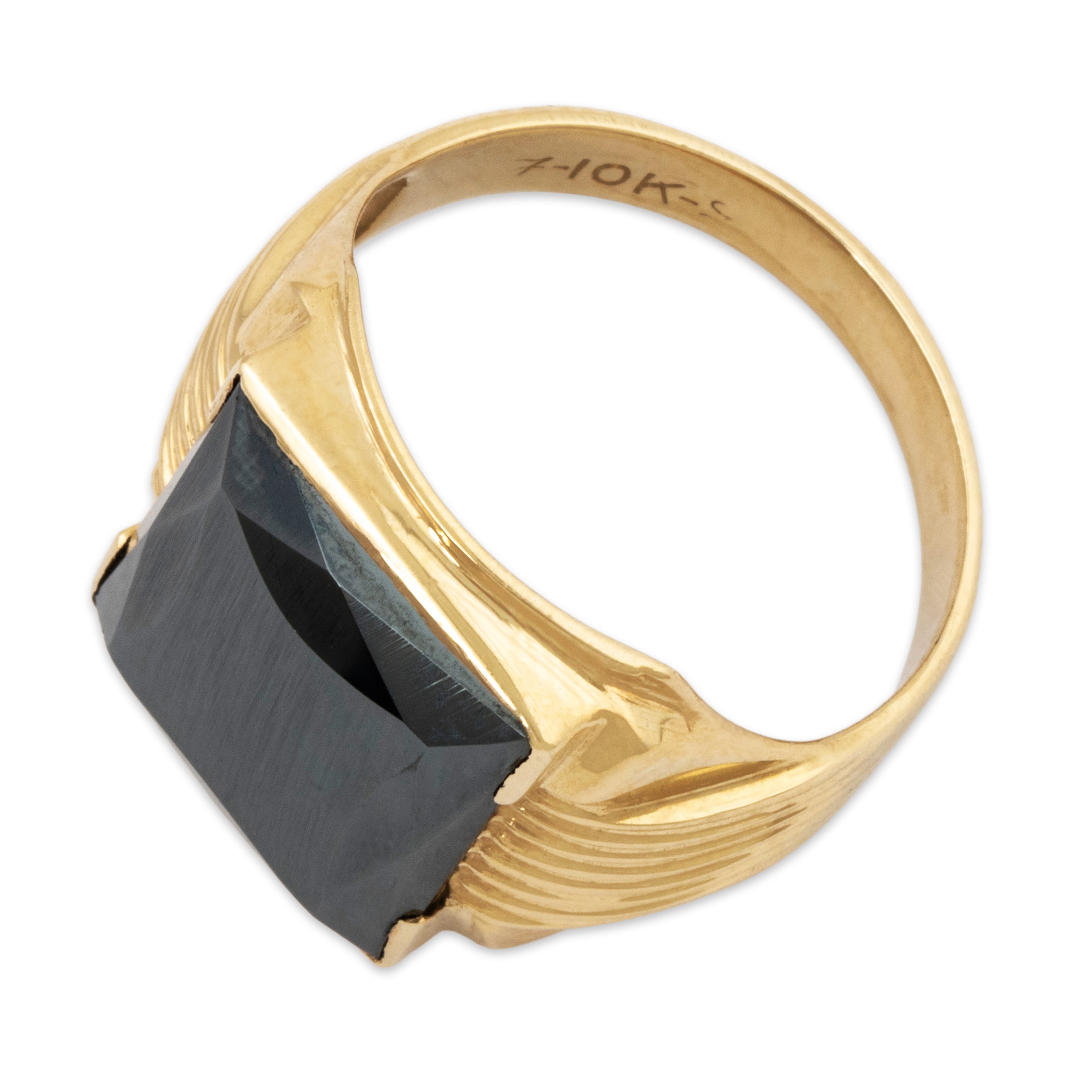 Vintage 10k Yellow Gold 12ct Hematite Gleaming Signet Ring 7.00、mySite、hinf8tx79