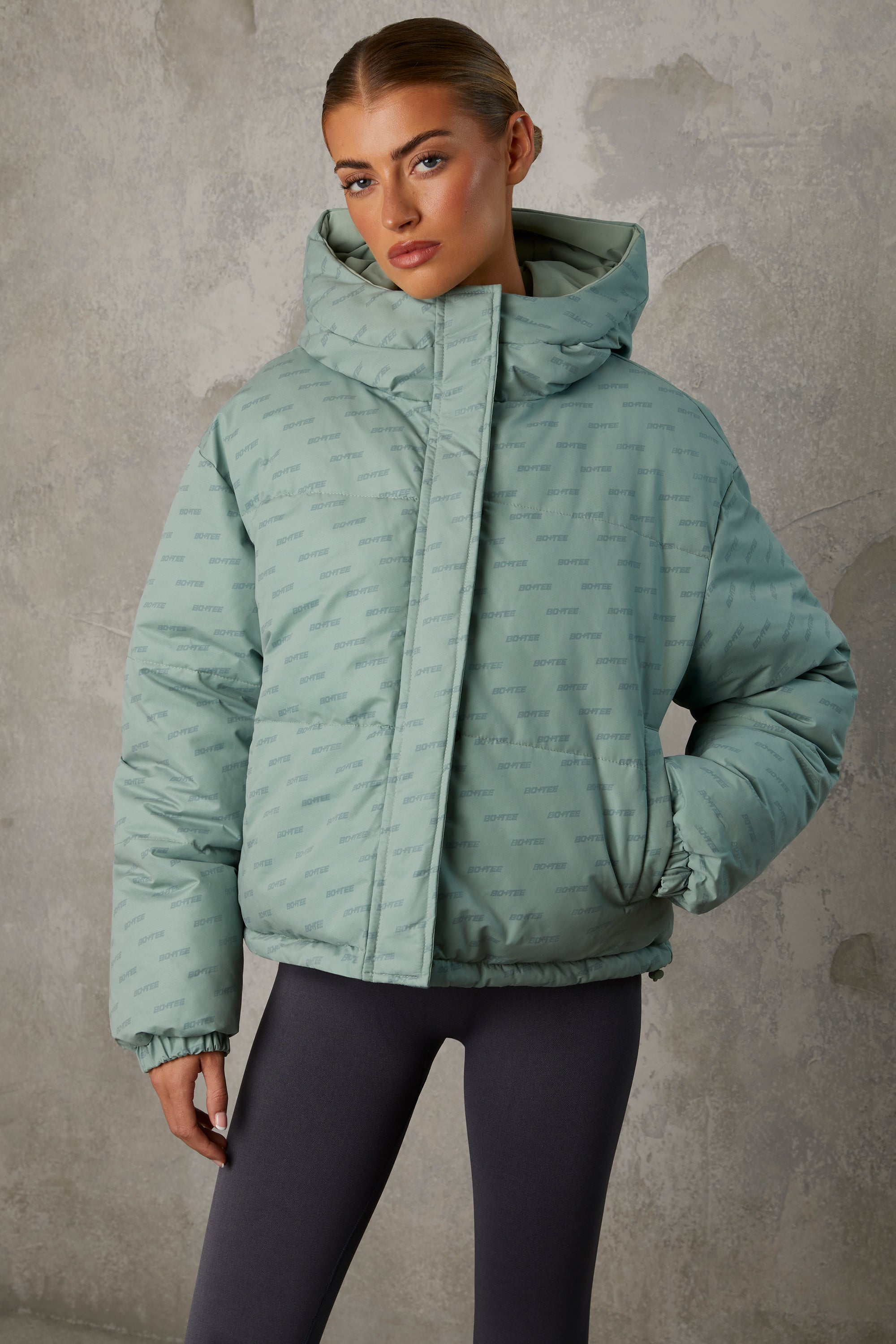 Reversible Hooded Puffer Jacket in Iceberg Green、mySite、solidvoid