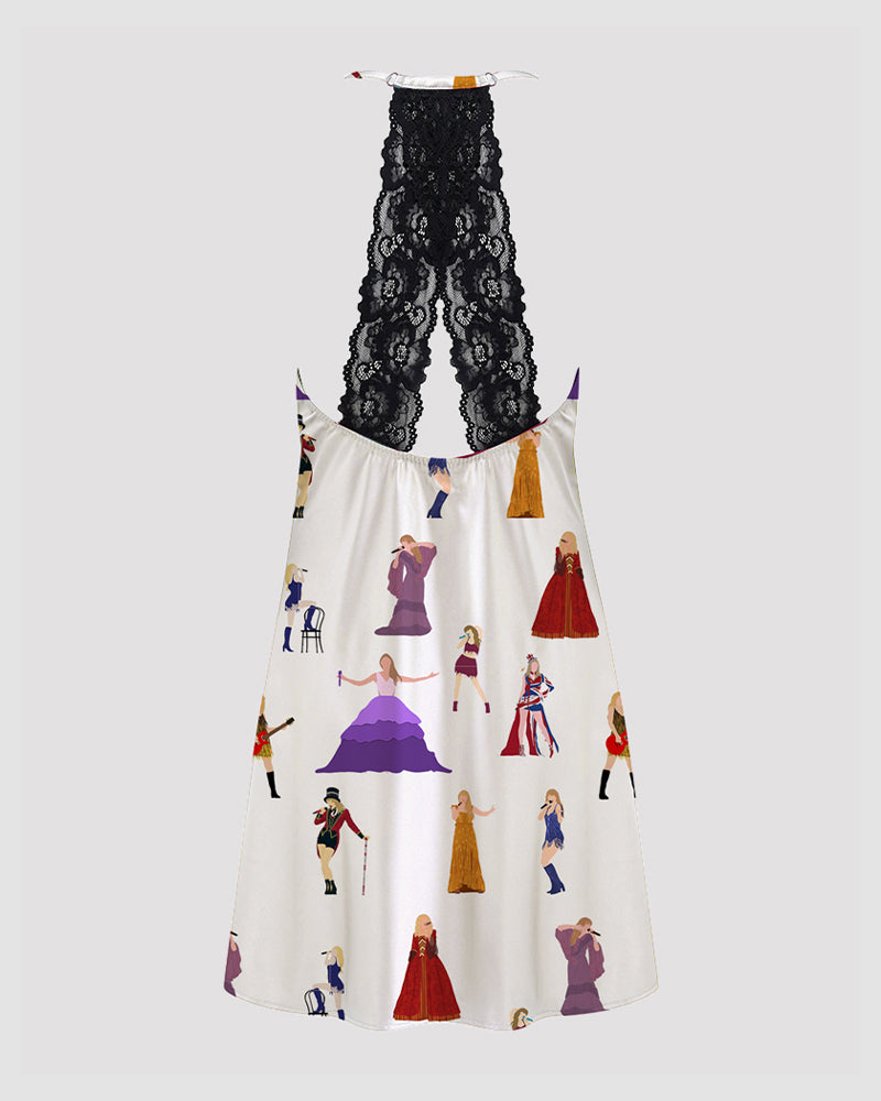 Women Music Theme Graffiti Satin Suspender Pajamas、mySite、bengalsvssteelers