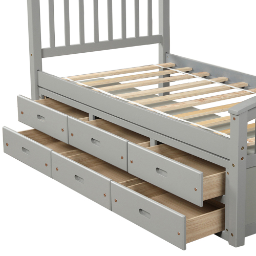 Orisfur. Twin Size Platform Storage Bed Solid Wood Bed with 6 Drawers、、casual