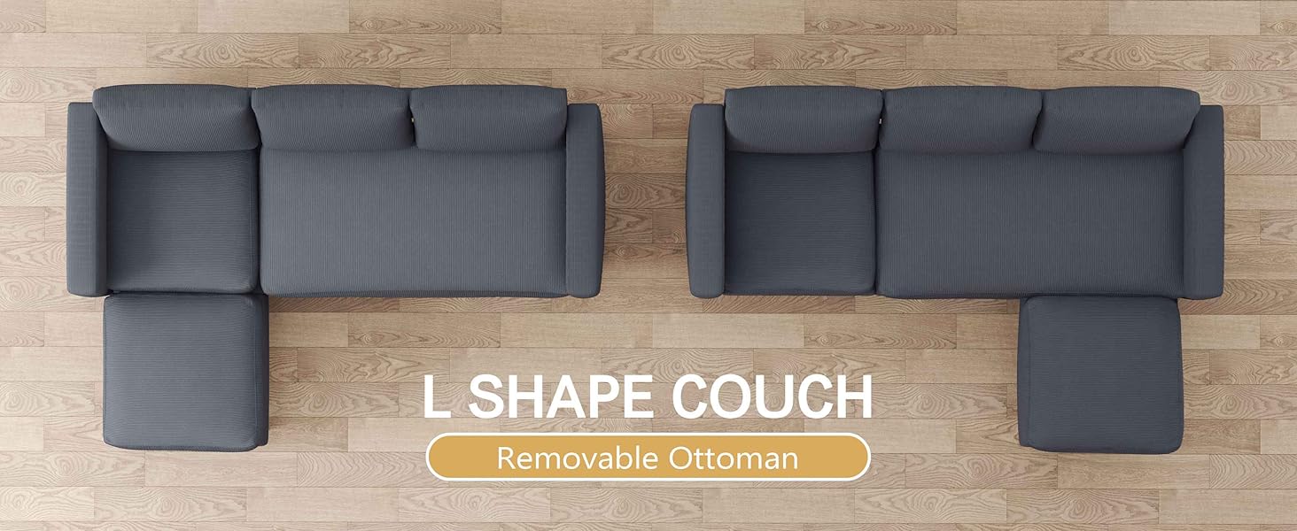 Convertible Sectional Sofa Couch 3 Seat L-Shaped Couch for Small Spaces