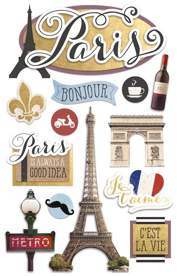  Scrapbook Stickers - 3D Paris Bonjour、mySite、ghnorth