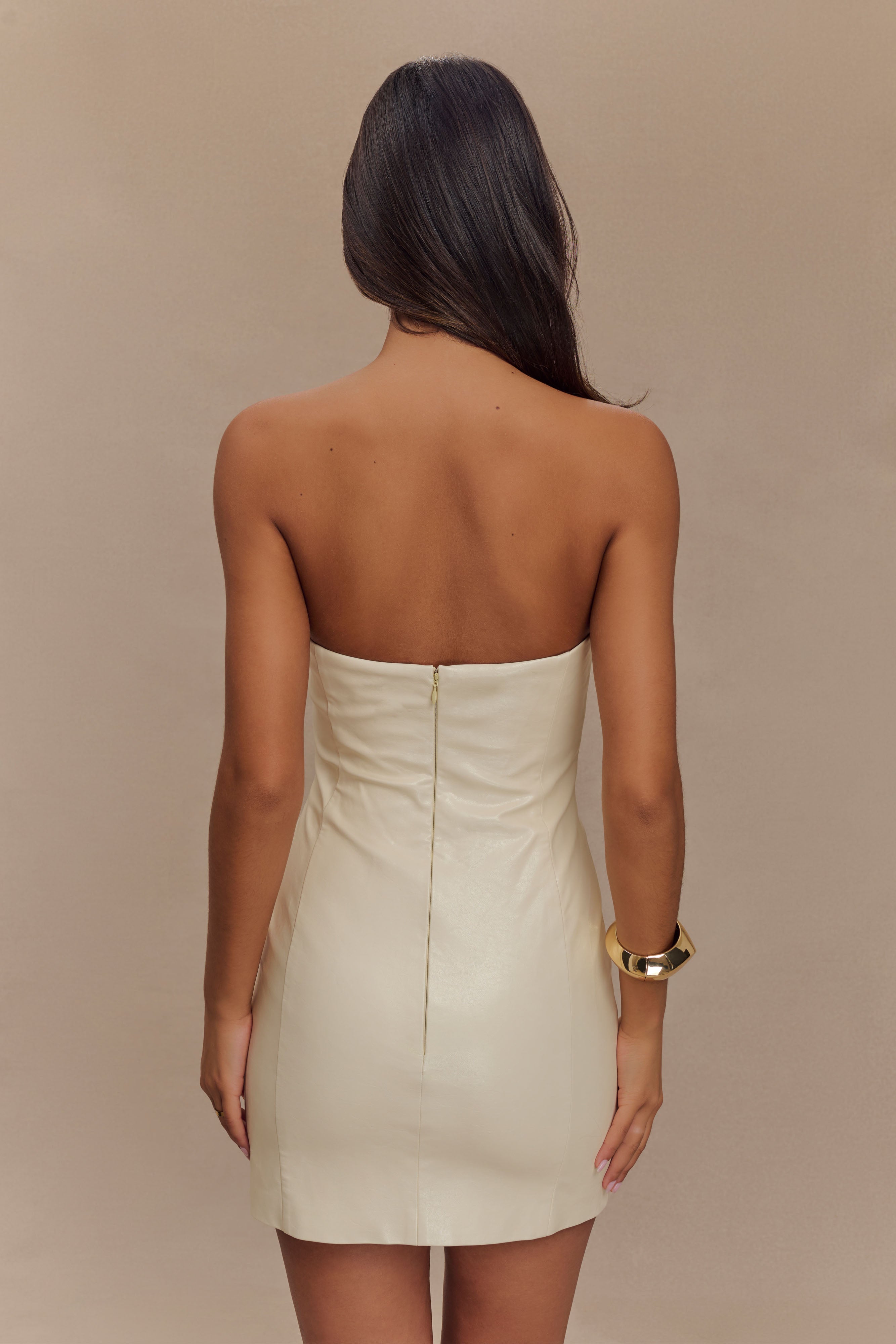 Sophie Faux Leather Strapless Mini Dress - Bone、mySite、solidvoid