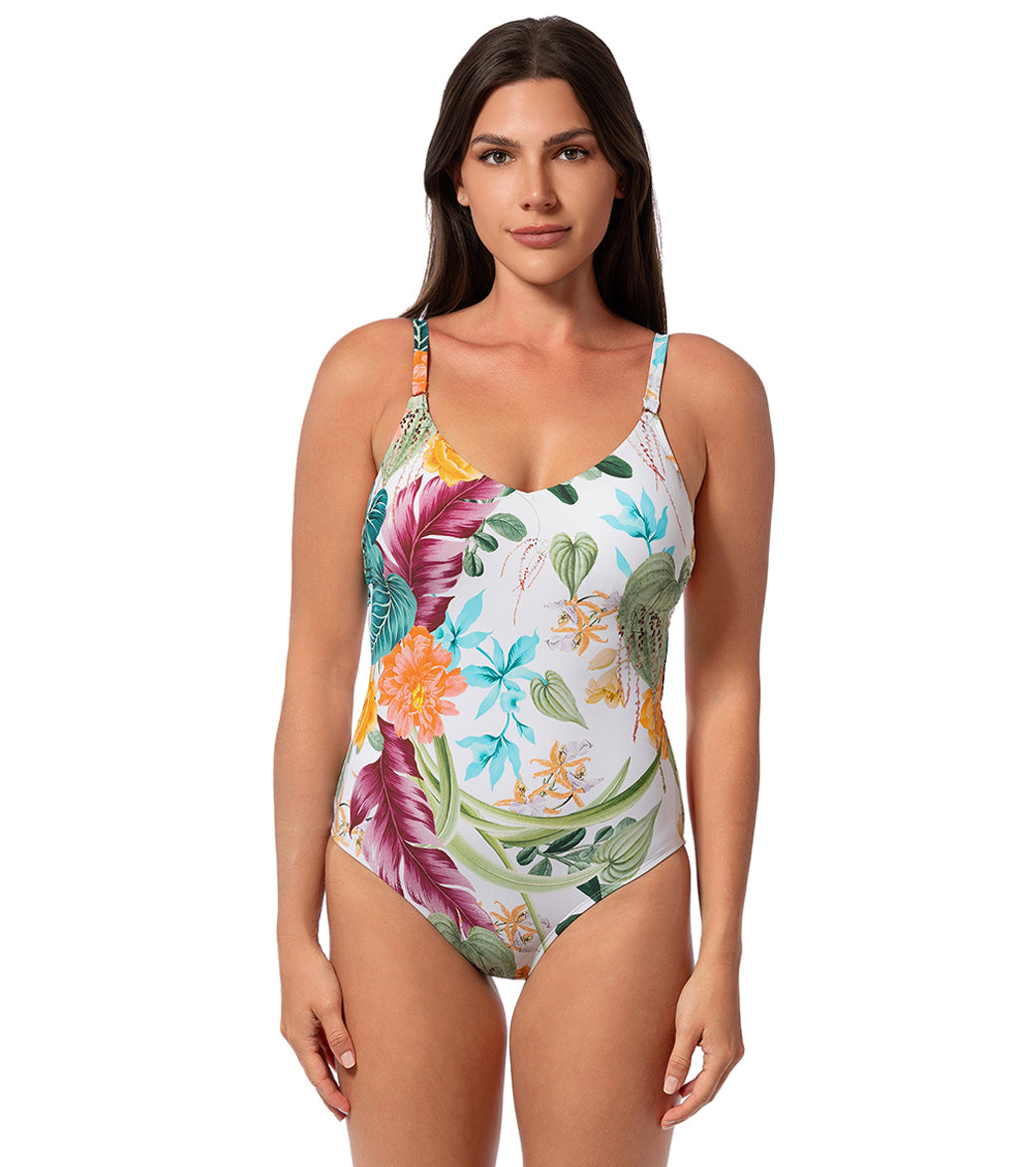 Jantzen Women's Mystic Tropic Sue Twsited Back One Piece Swimsuit、mySite、noshort