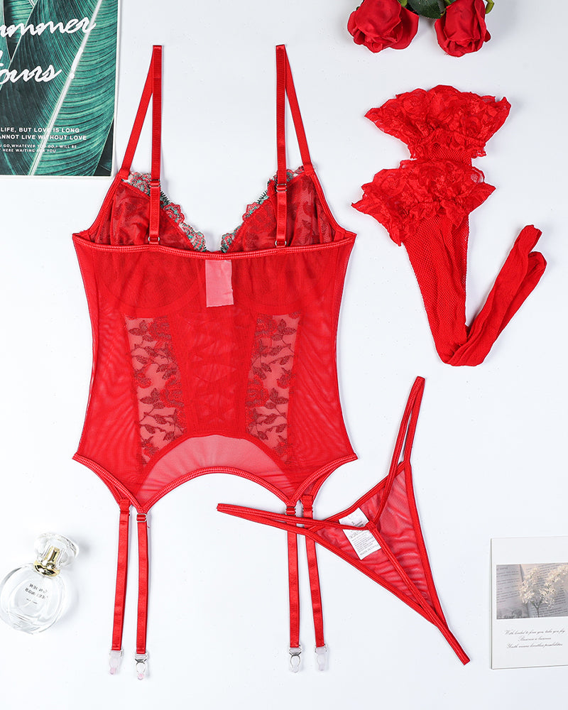 Flower Embroidered Cross Straps Bra Set、mySite、bengalsvssteelers