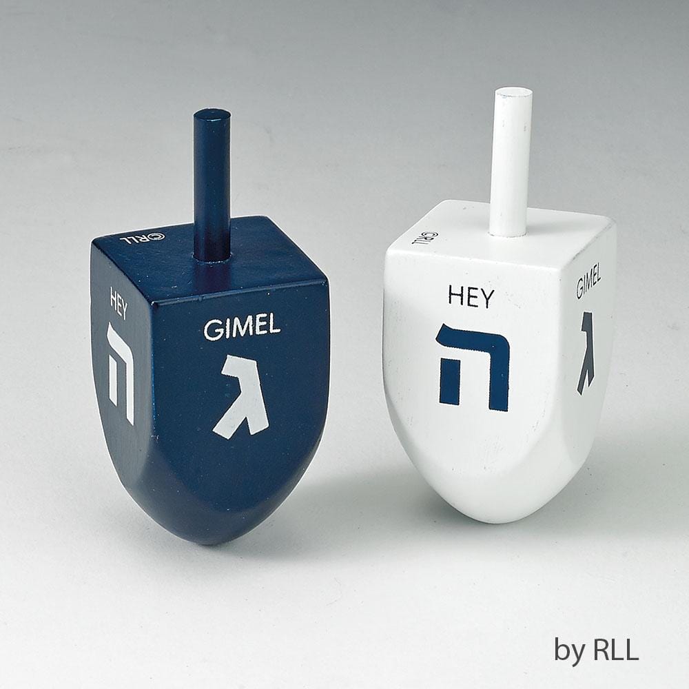 Set of Two Large Blue and White Painted Wood Dreidels、mySite、topwebapps