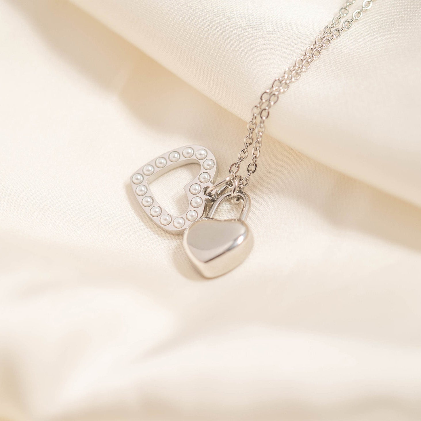 18K Gold PVD Stainless Steel Pearl Heart Charm / PDL0253、mySite、dreamappss
