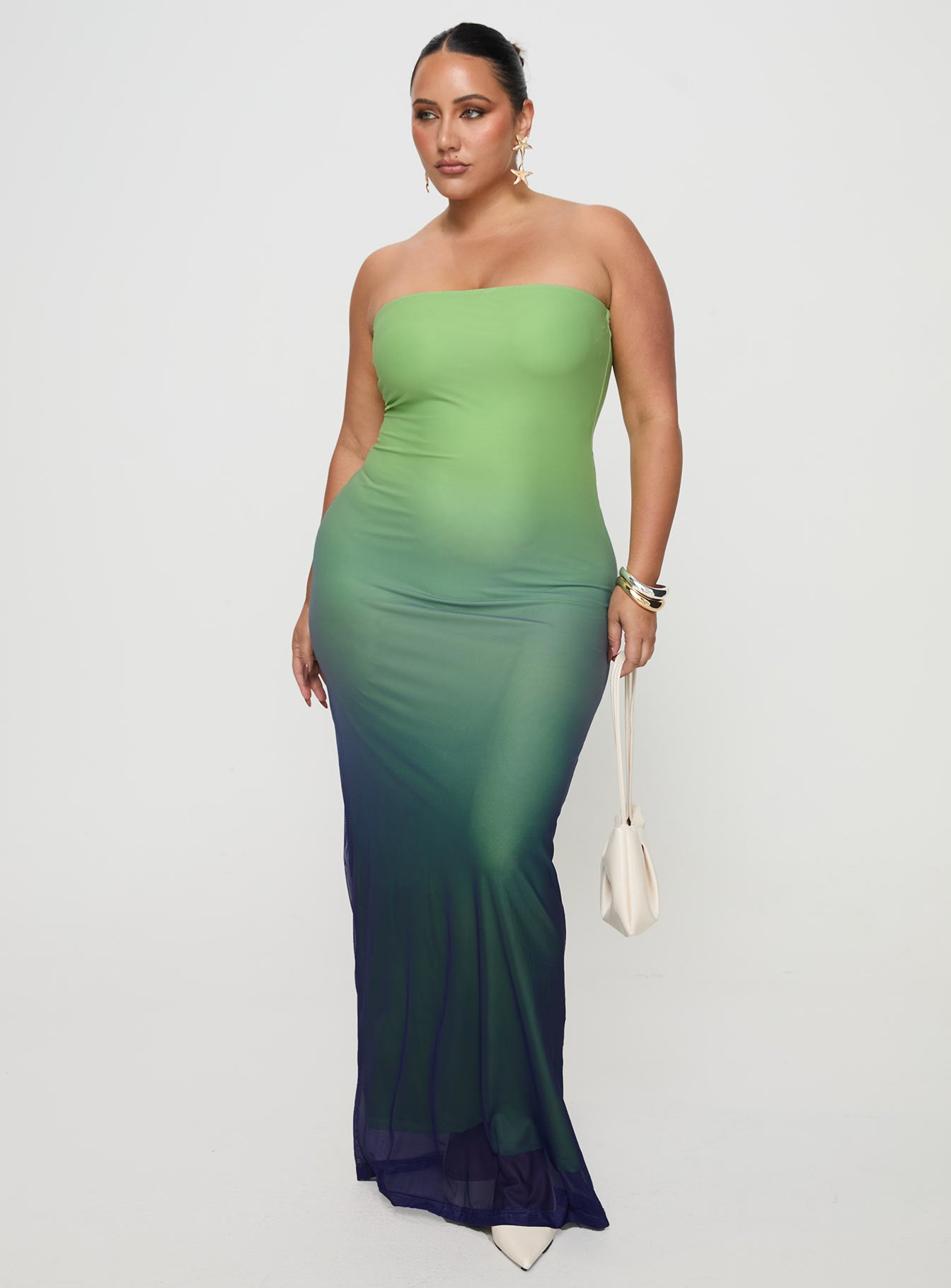 Stolen Love Strapless Maxi Dress Blue / Green Ombre Curve、mySite、solidvoid