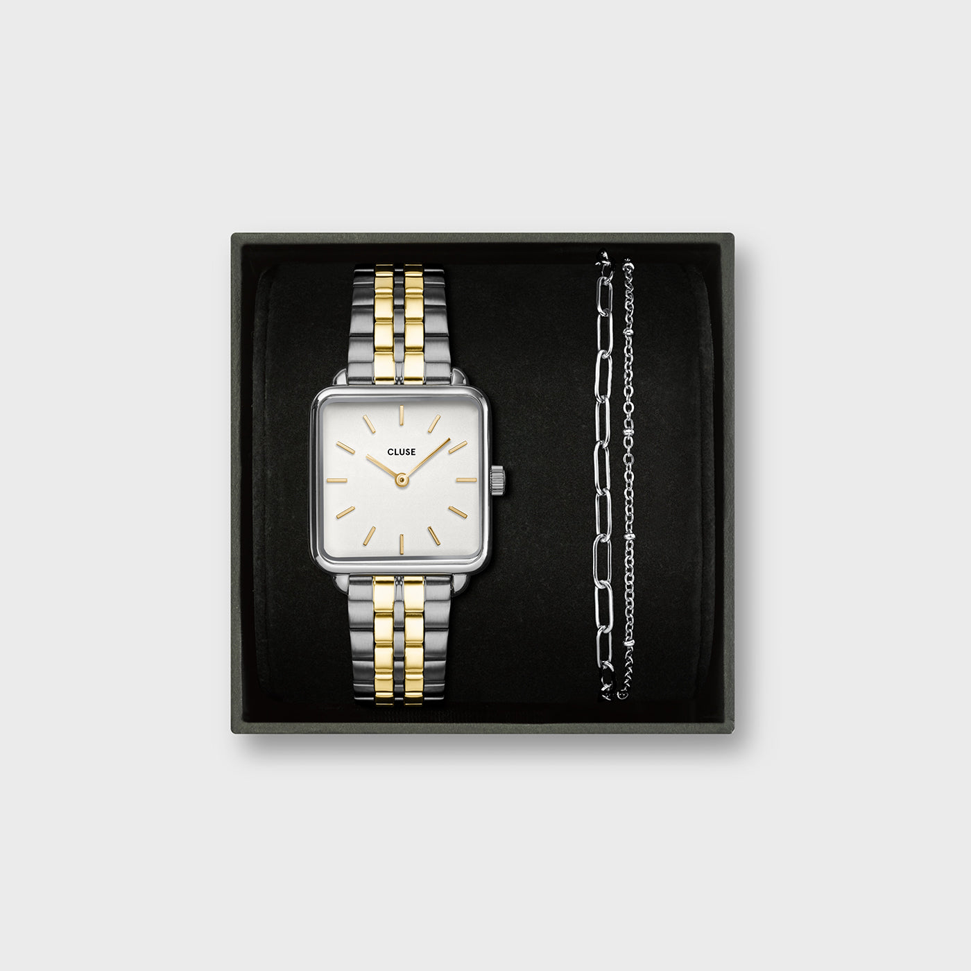  Gift Box La Tétragone Watch Steel, Two-Tone & Double Chain Bracelet, Silver Colour