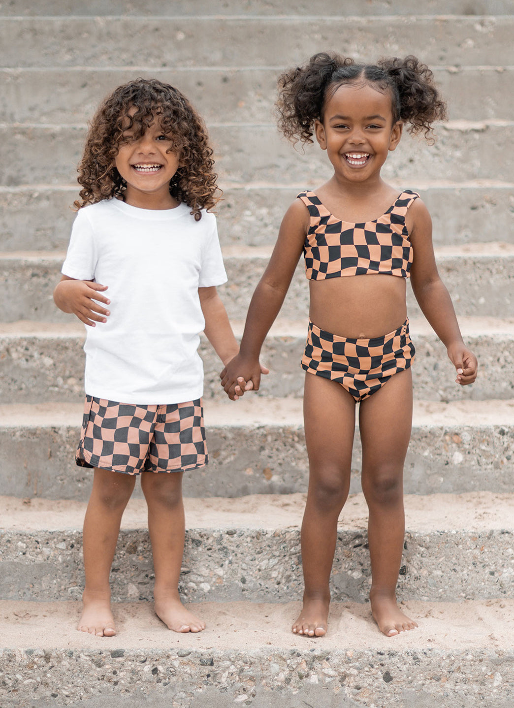 Seaesta Surf Girls' Print Wavy Check Two Piece Bikini Set (Toddler, Little Kid, Big Kid)、mySite、noshort