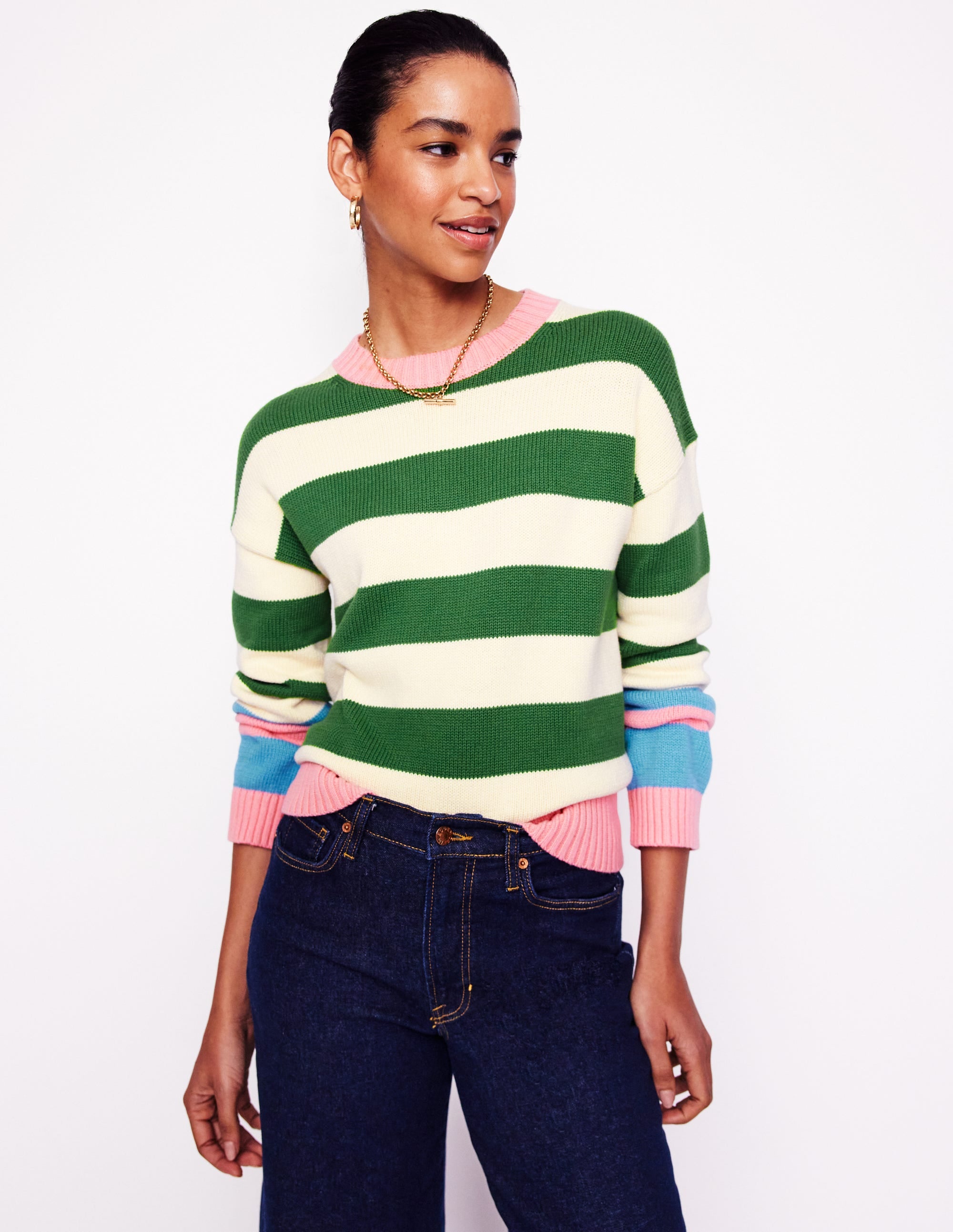  Lucinda Cotton Striped Sweater-Paradise Green, Pink Cuff、mySite、ashleygrahame