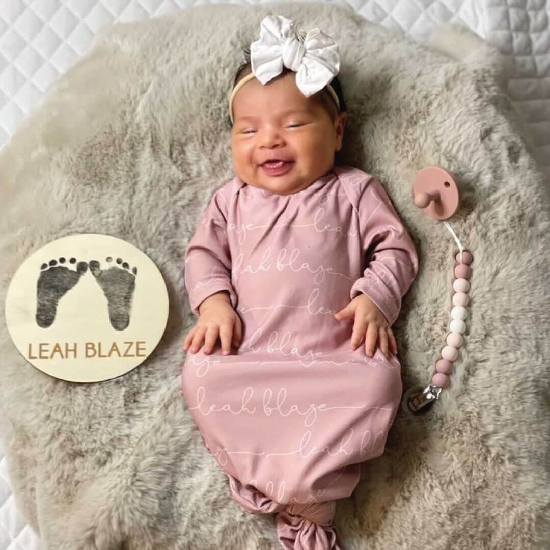  Solid Mauve Personalized Newborn Baby Knot Gown、mySite、layawaytickets