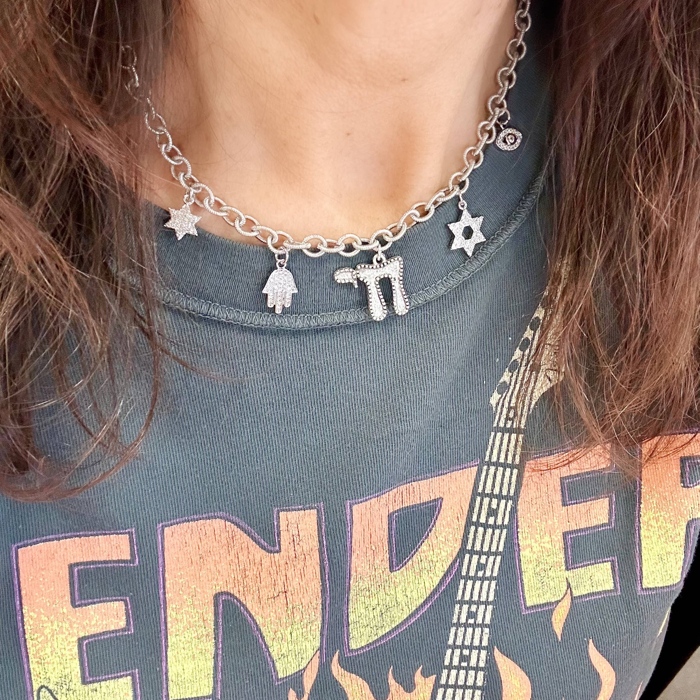 Debbie Jewish Chai Charm Necklace - Silver、mySite、topwebapps