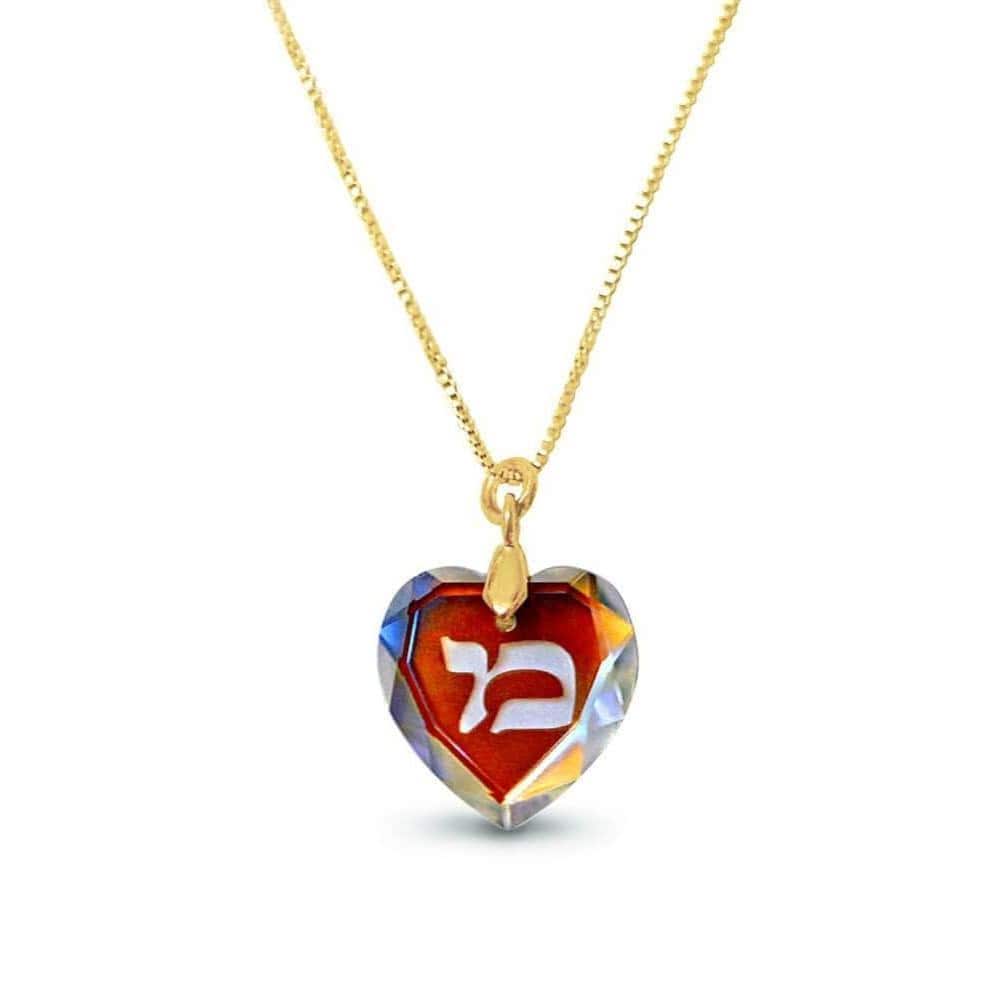 Heart Swarovski Crystal Hebrew Name or Initial Necklace - Sterling Silver or Gold-Plated、mySite、topwebapps